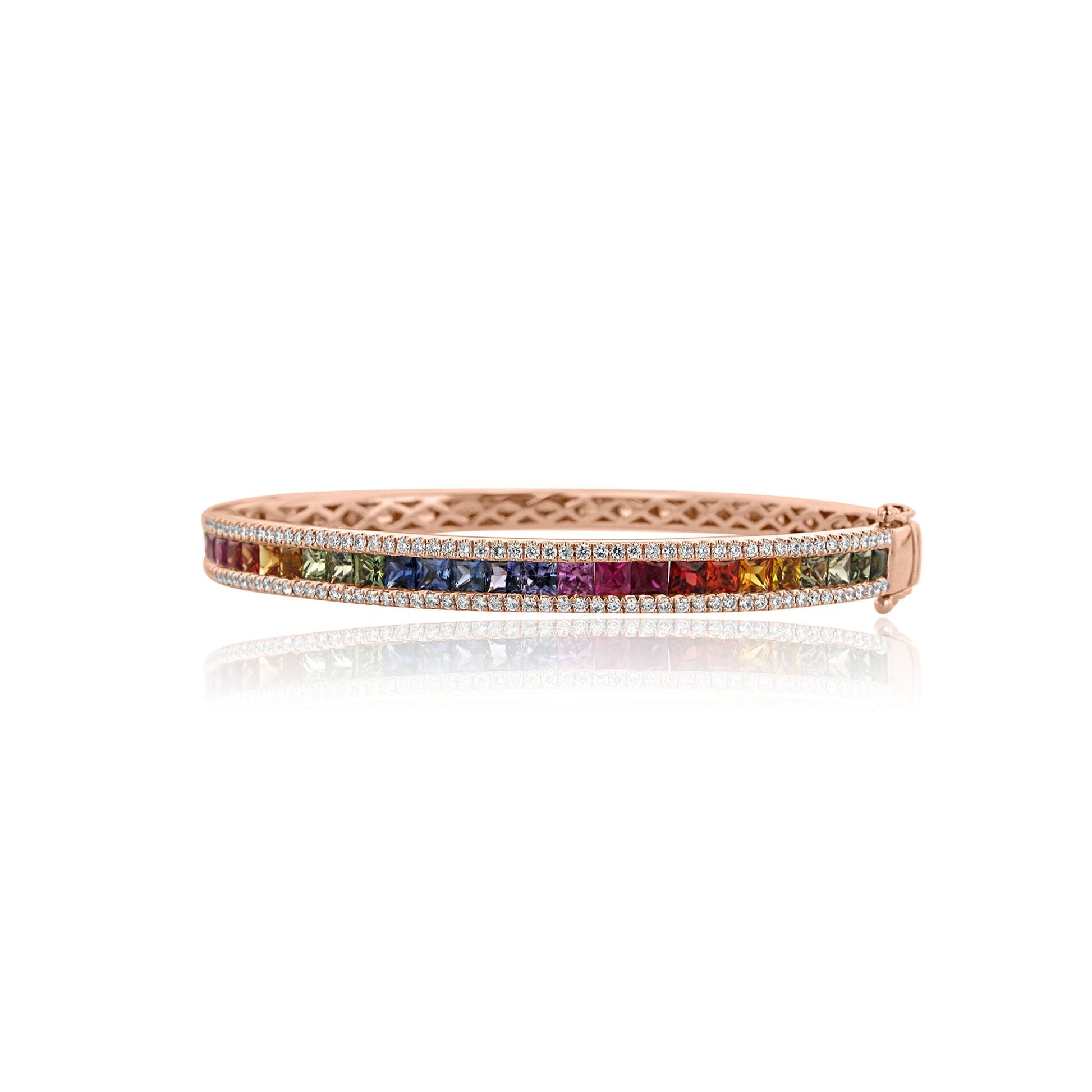 18ct Rose Gold Rainbow Sapphire and Diamond Bangle