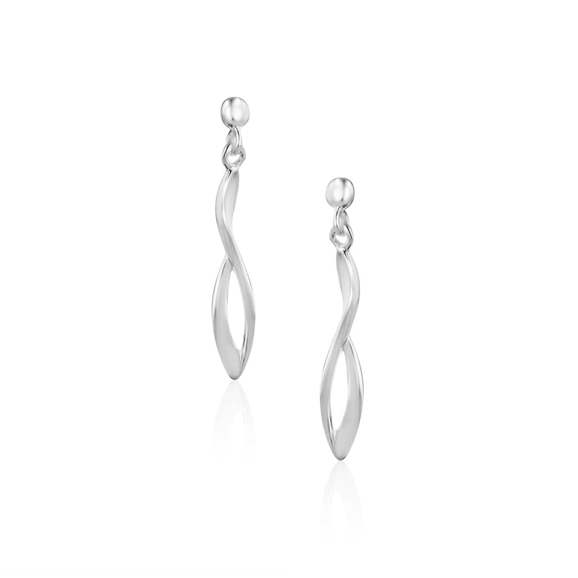 Silver Twisted Ribbon Drop Earrings with Open Eye Shaped Cut-Out