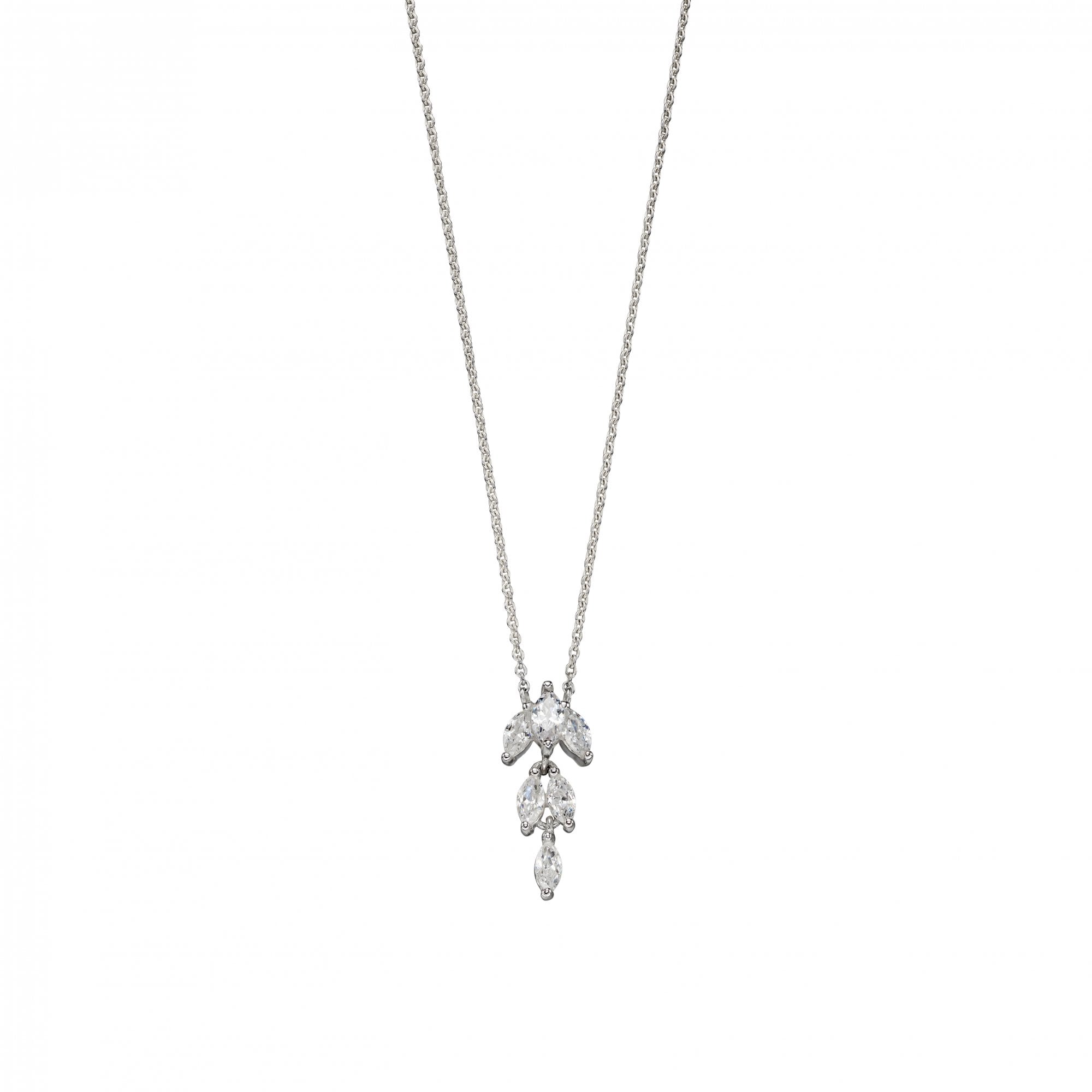 Silver Multi Stone Marquise Shaped CZ Pendant and Chain