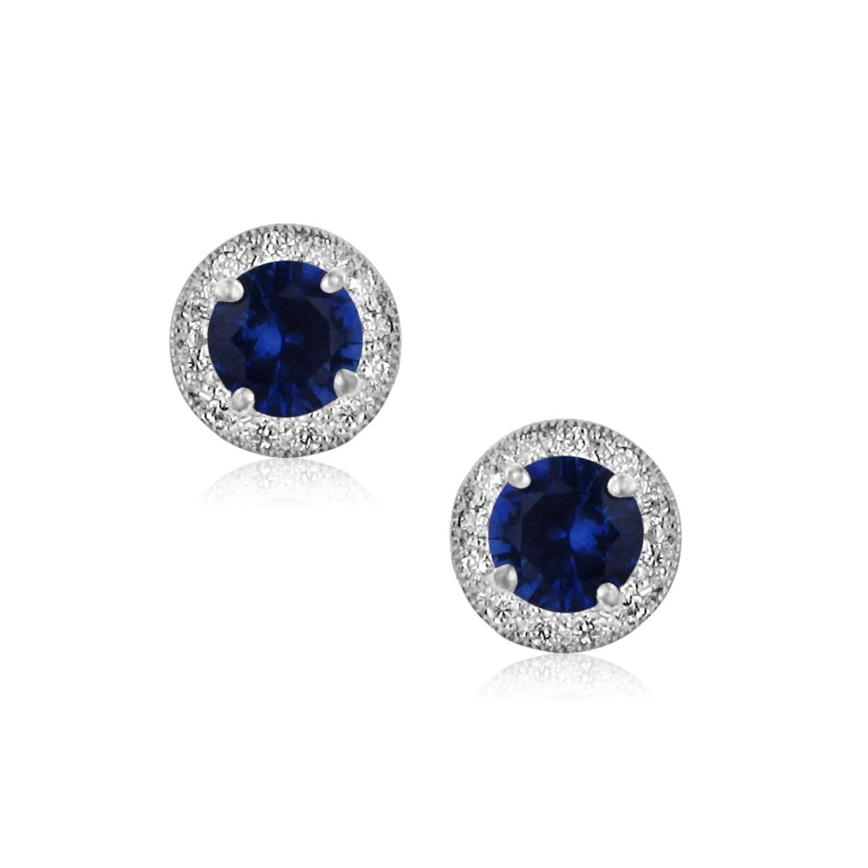 18ct White Gold Sapphire and Diamond Deco Halo Earrings