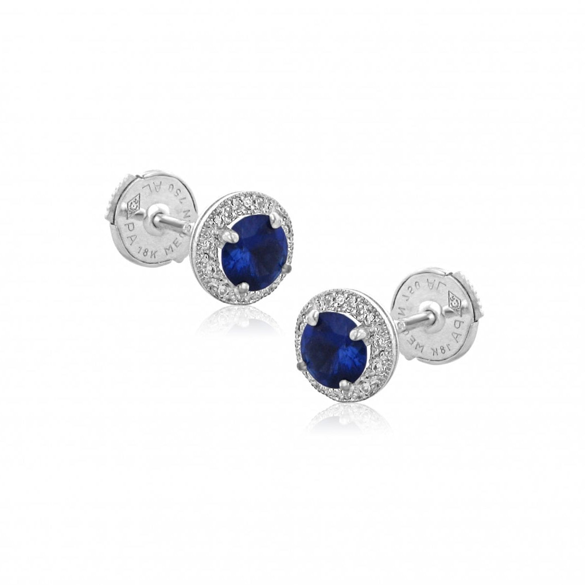 18ct White Gold Sapphire and Diamond Deco Halo Earrings