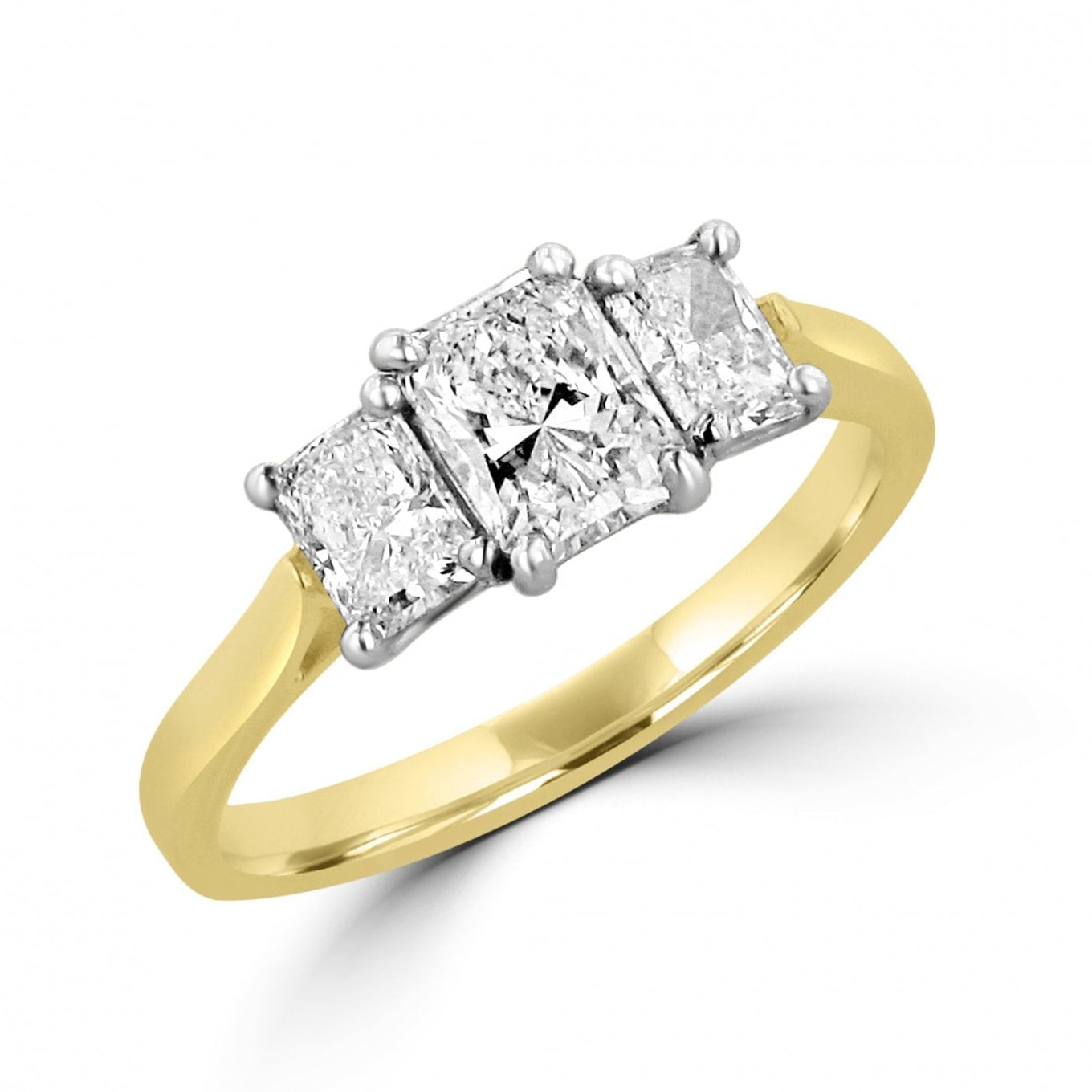 18ct Gold Radiant Diamond Three Stone Ring 1.43ct Total