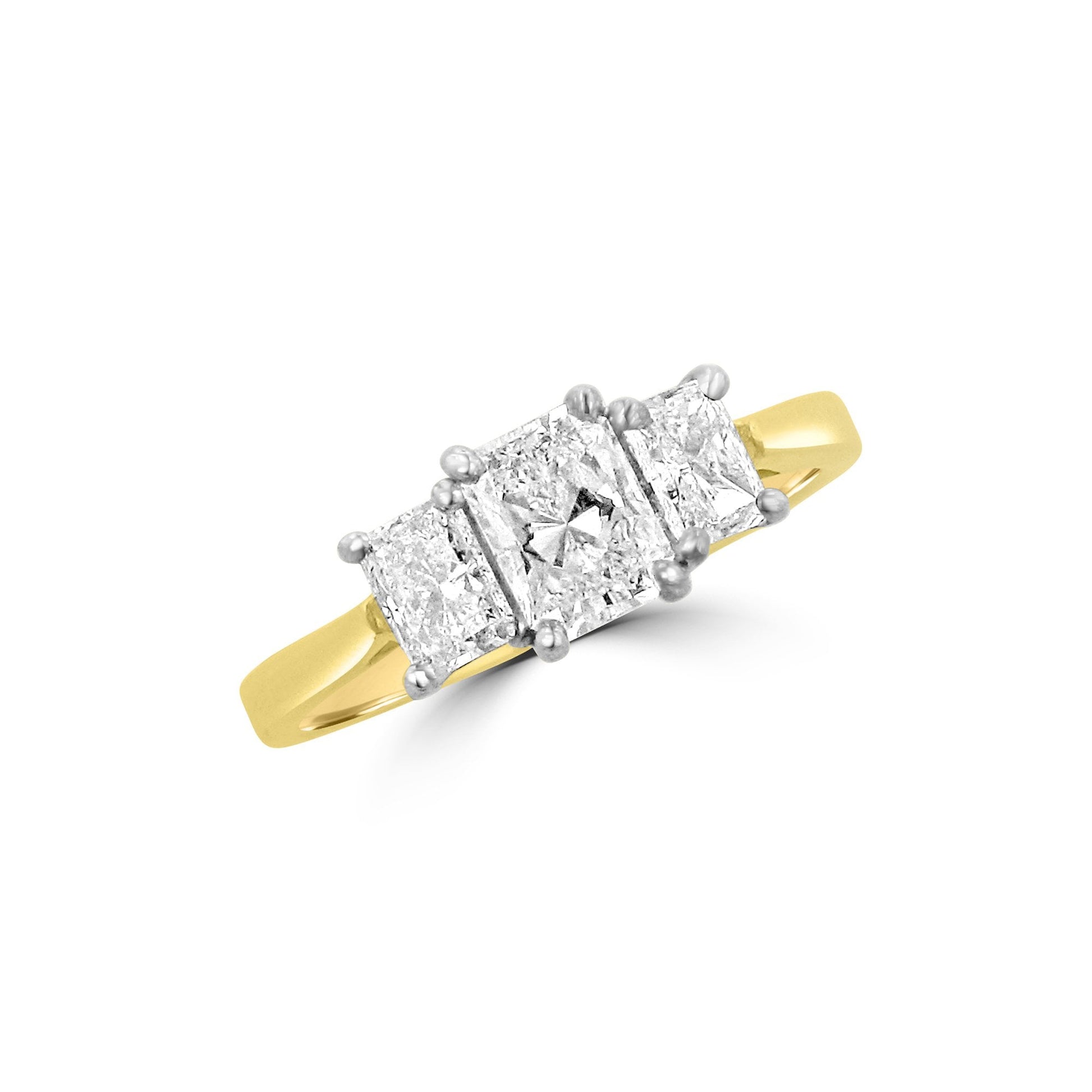 18ct Gold Radiant Diamond Three Stone Ring 1.43ct Total