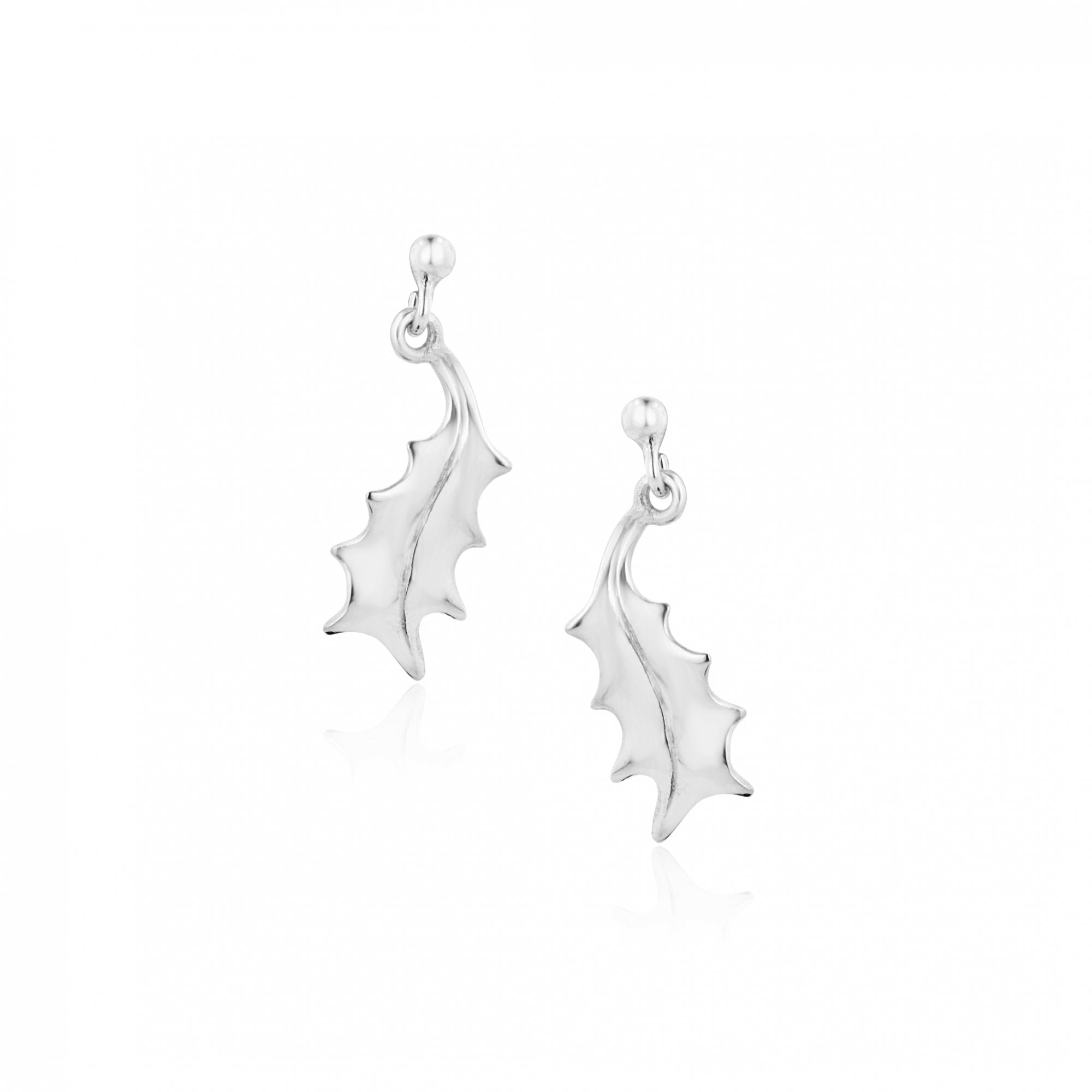 Sterling Silver Holly Leaf Drop Earrings