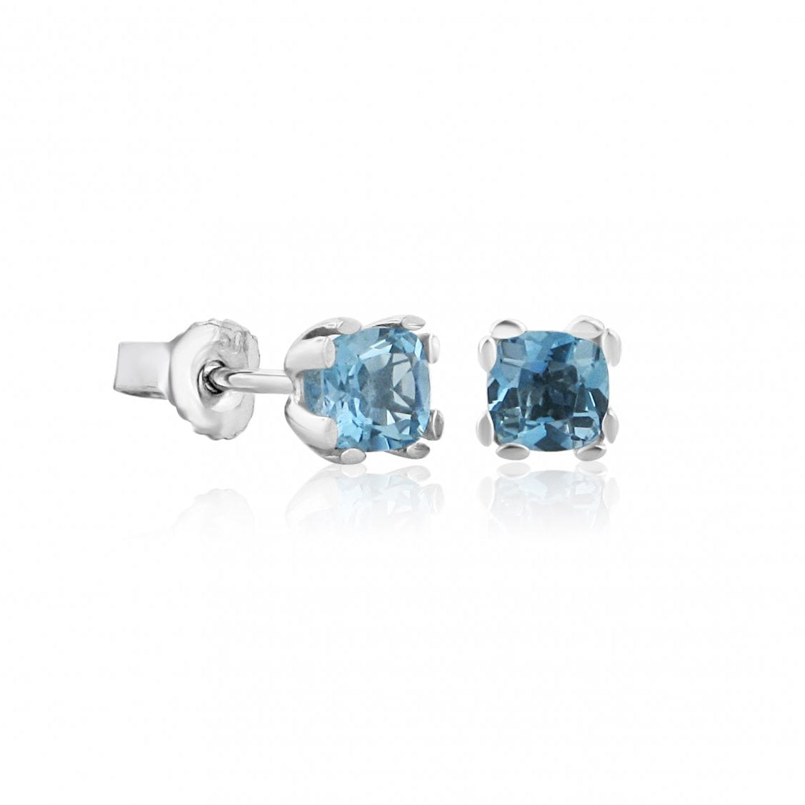 18ct White Gold 4 Split Claw Stud Earrings With Cushion Cut Aquamarine