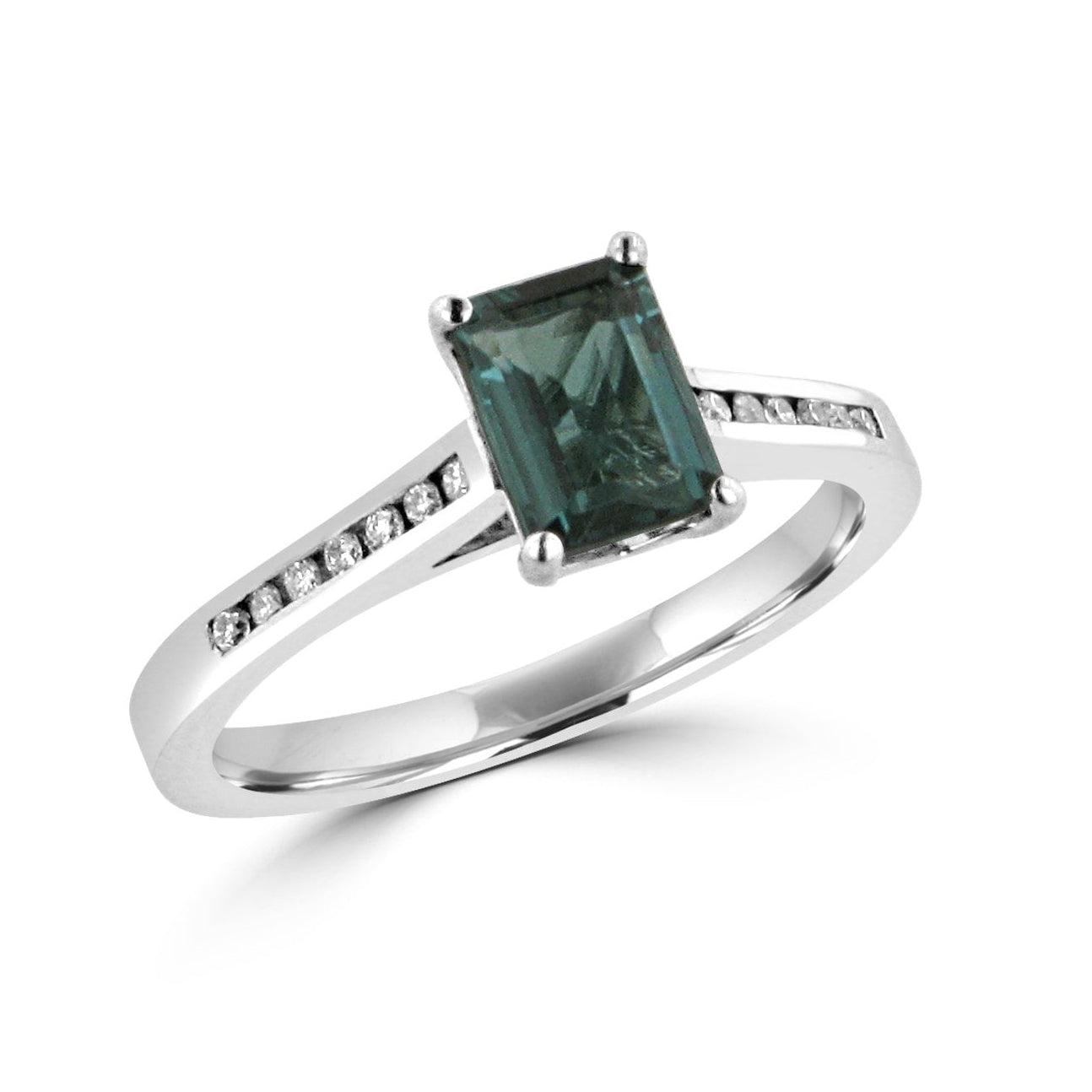 White Gold Blue/Green Tourmaline and Diamond Ring