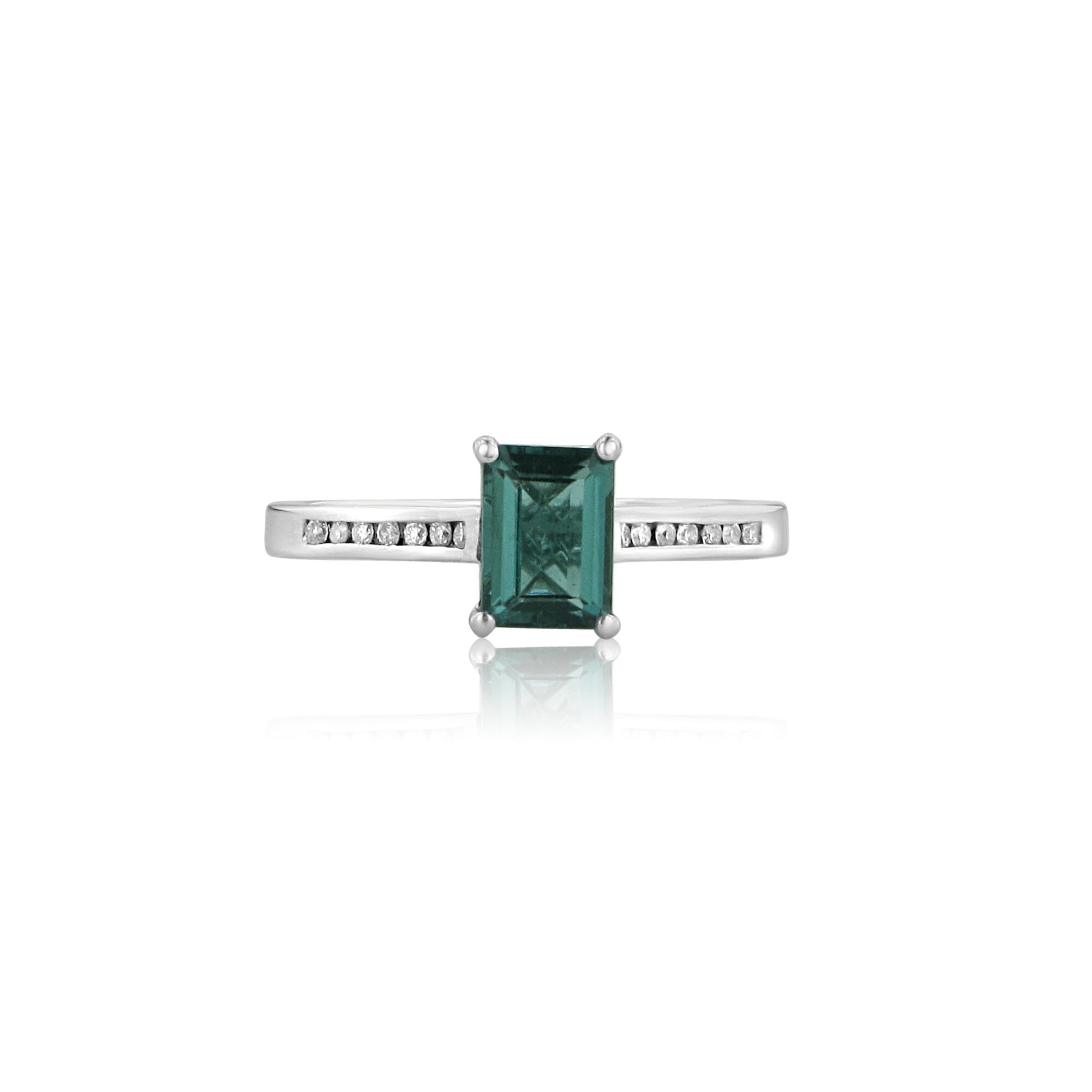 White Gold Blue/Green Tourmaline and Diamond Ring