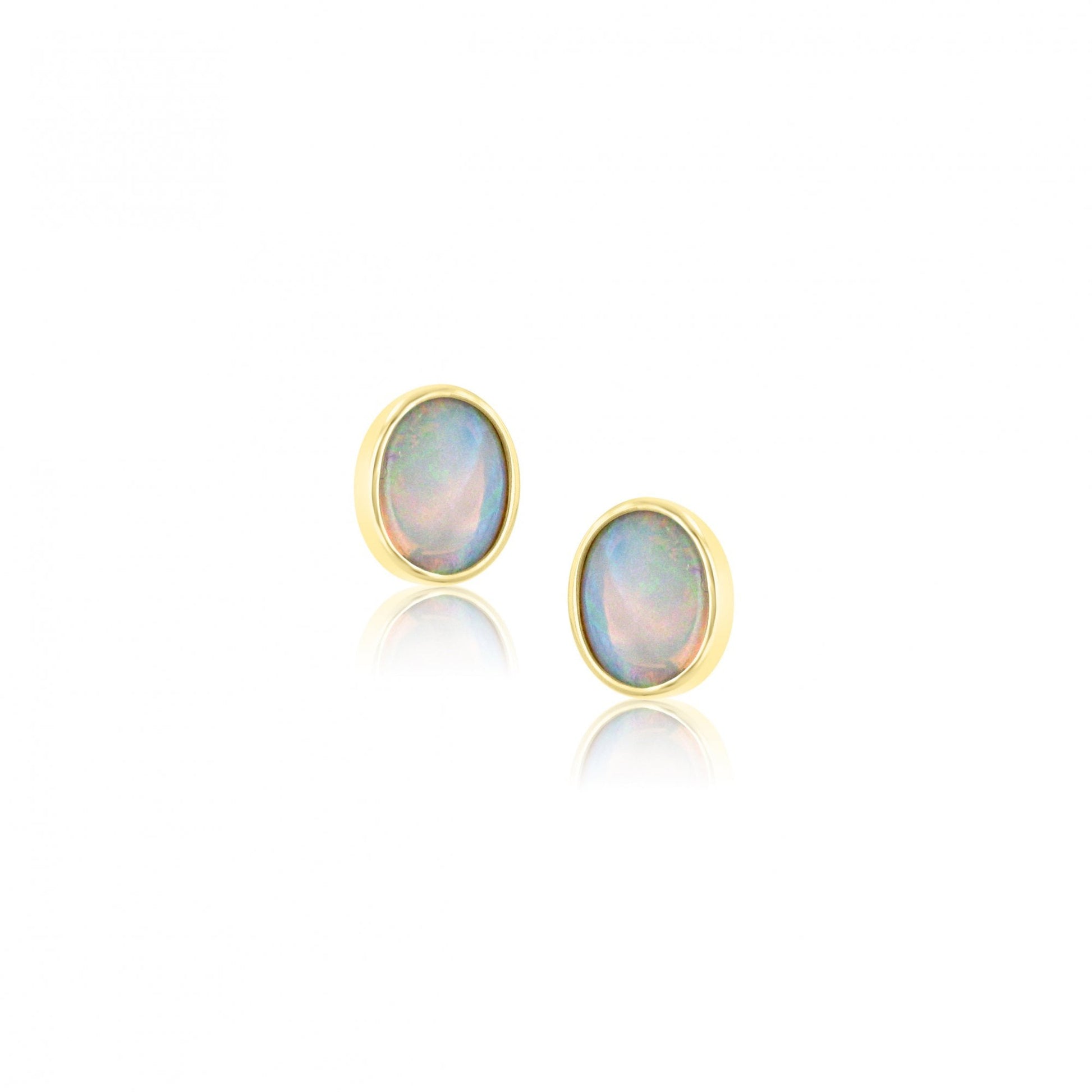 9ct Yellow Gold Oval Opal Stud Earrings