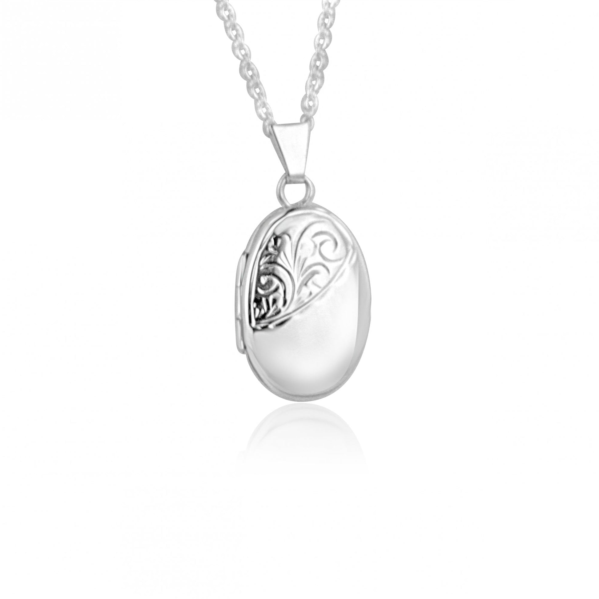 Silver Engraved Oval Locket Necklace