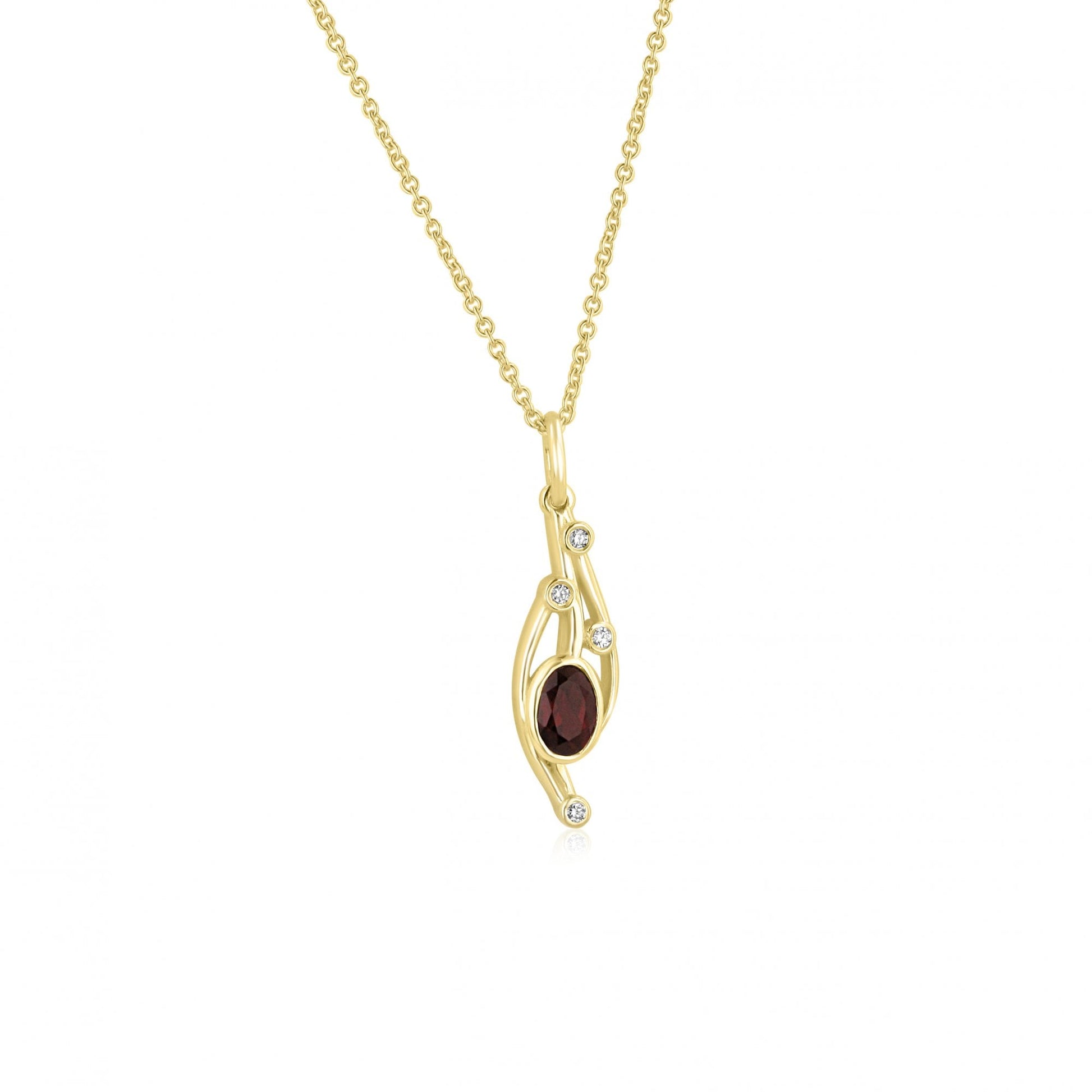 9ct Yellow Gold Garnet and Diamond Necklace