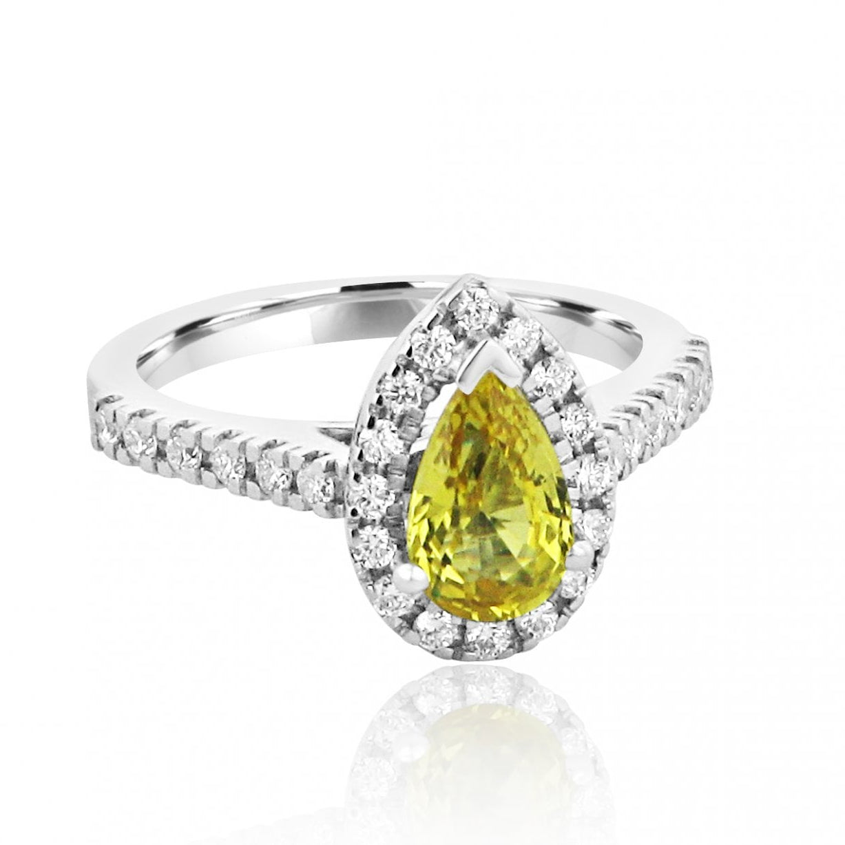 Platinum Engagement Ring With Pear Cut Yellow Sapphire And Diamond Set Shoulders