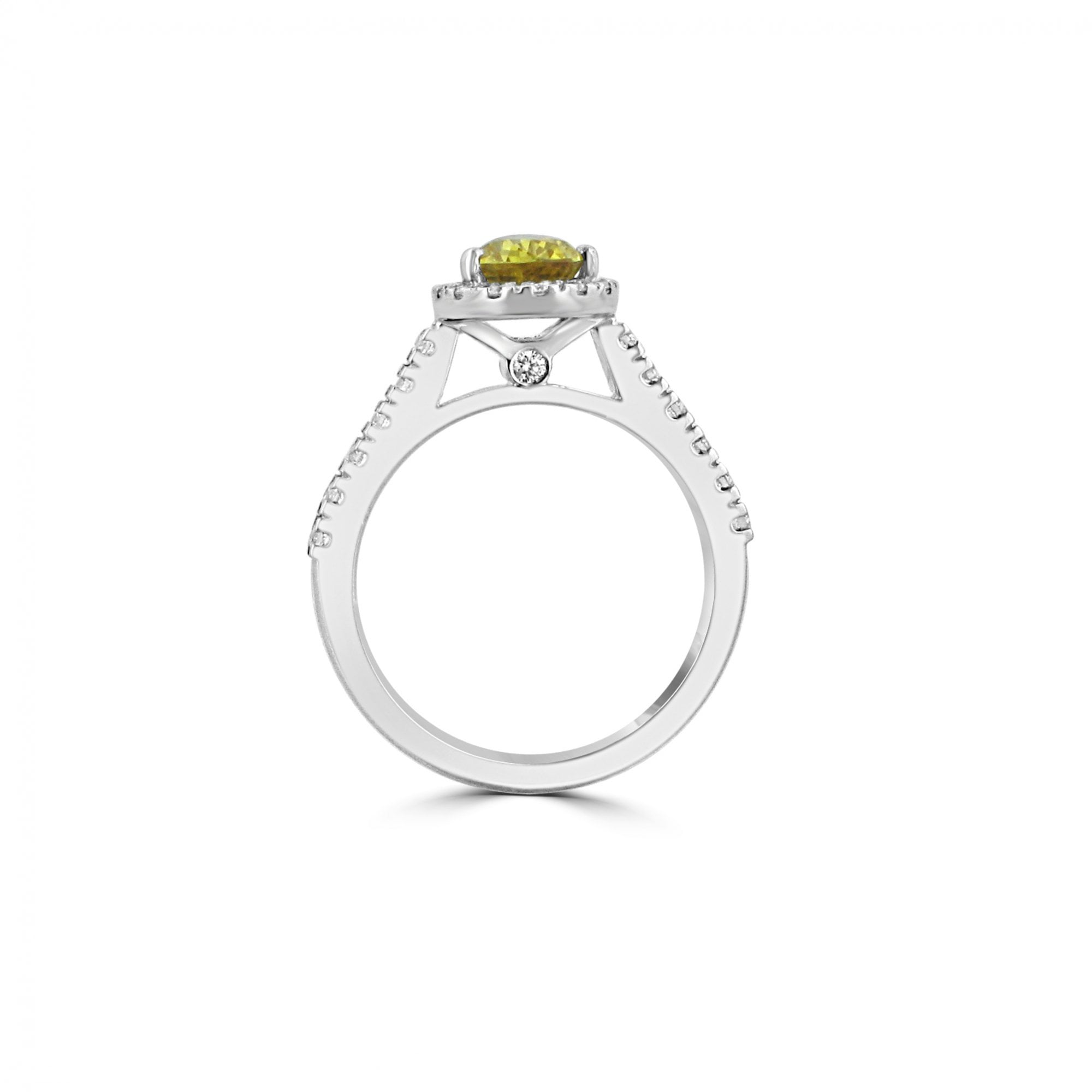 Platinum Engagement Ring With Pear Cut Yellow Sapphire And Diamond Set Shoulders