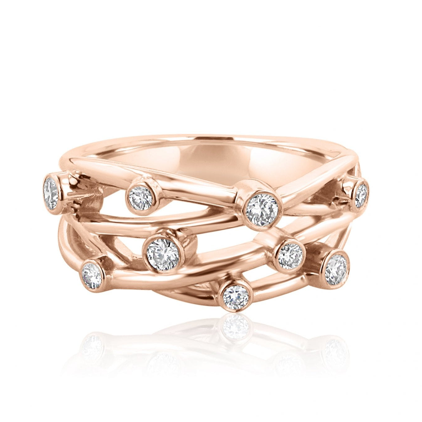 18ct Rose Gold Multi Strand Cascata Ring with Diamonds 0.29ct total