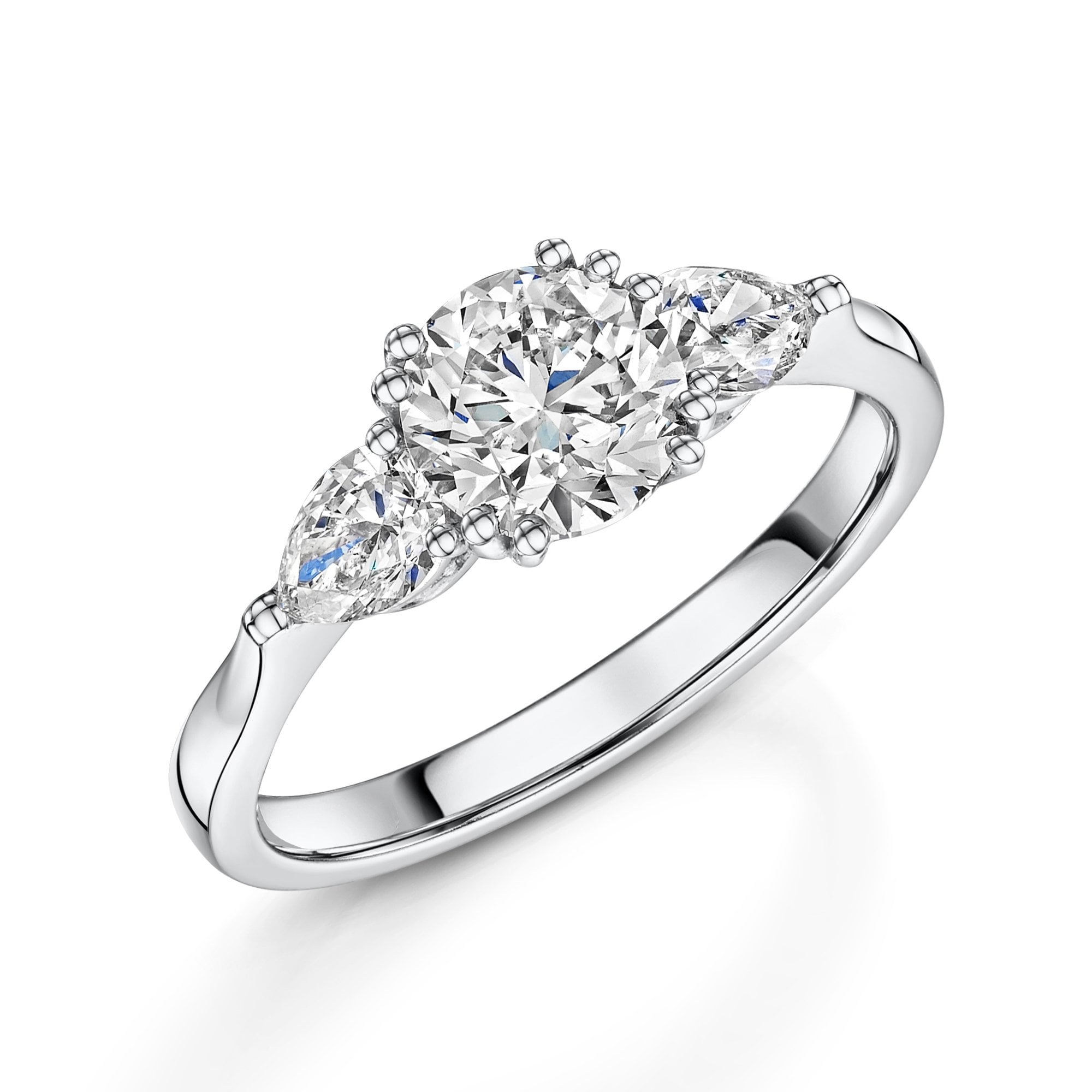 18ct White Gold 1.06ct Round Brilliant Cut Diamond With Two Pears