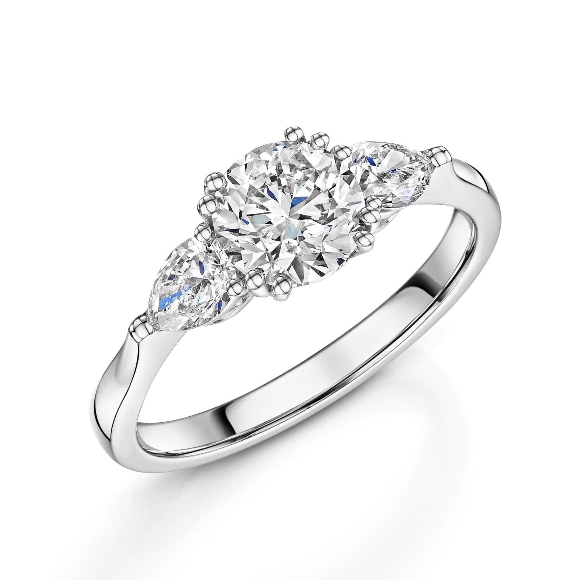 18ct White Gold 1.06ct Round Brilliant Cut Diamond With Two Pears