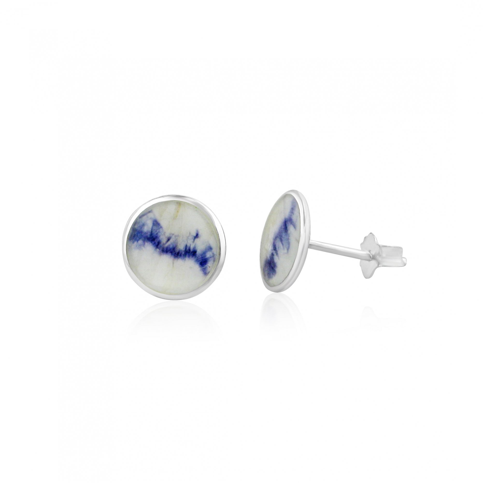 Silver Round Blue John Earrings