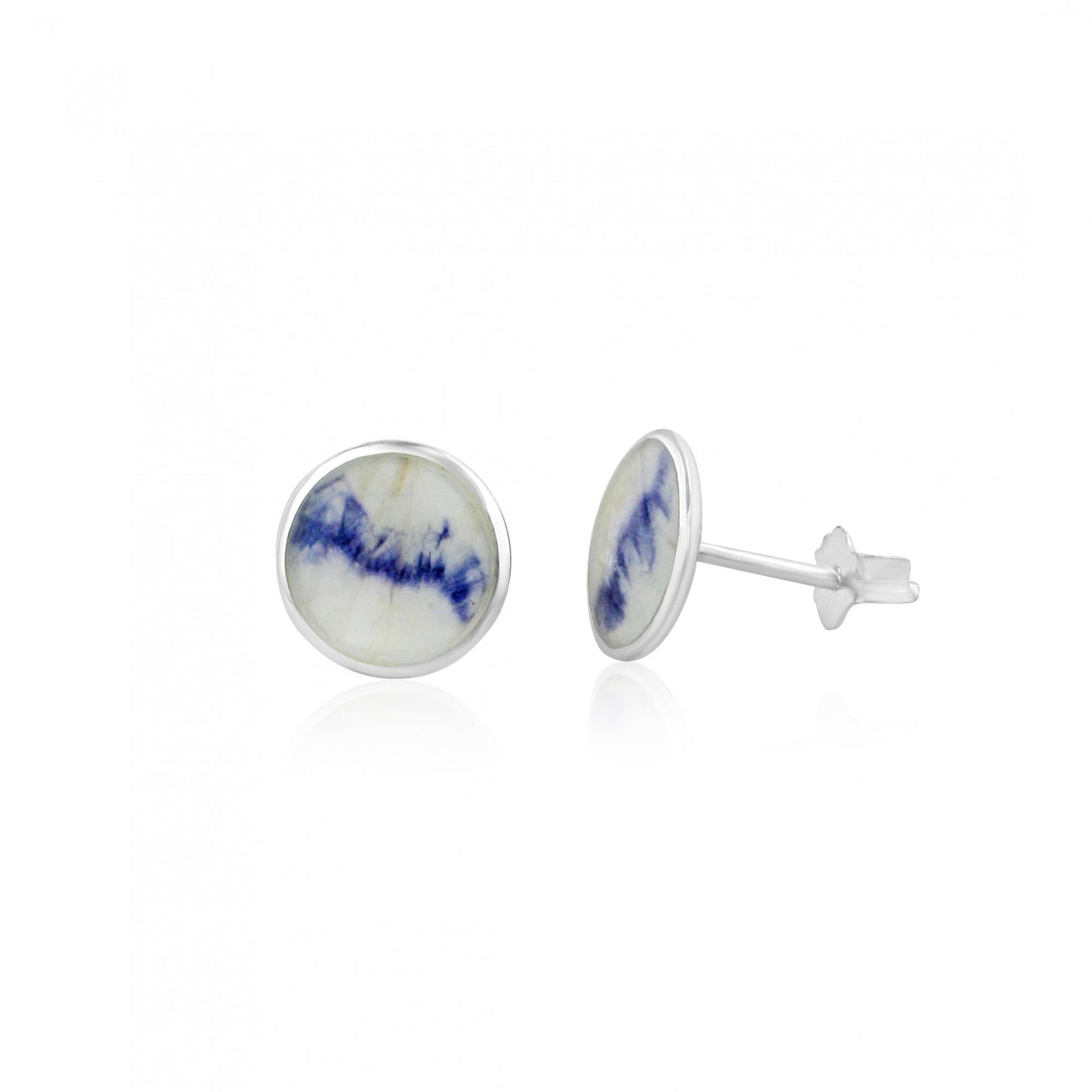 Silver Round Blue John Earrings