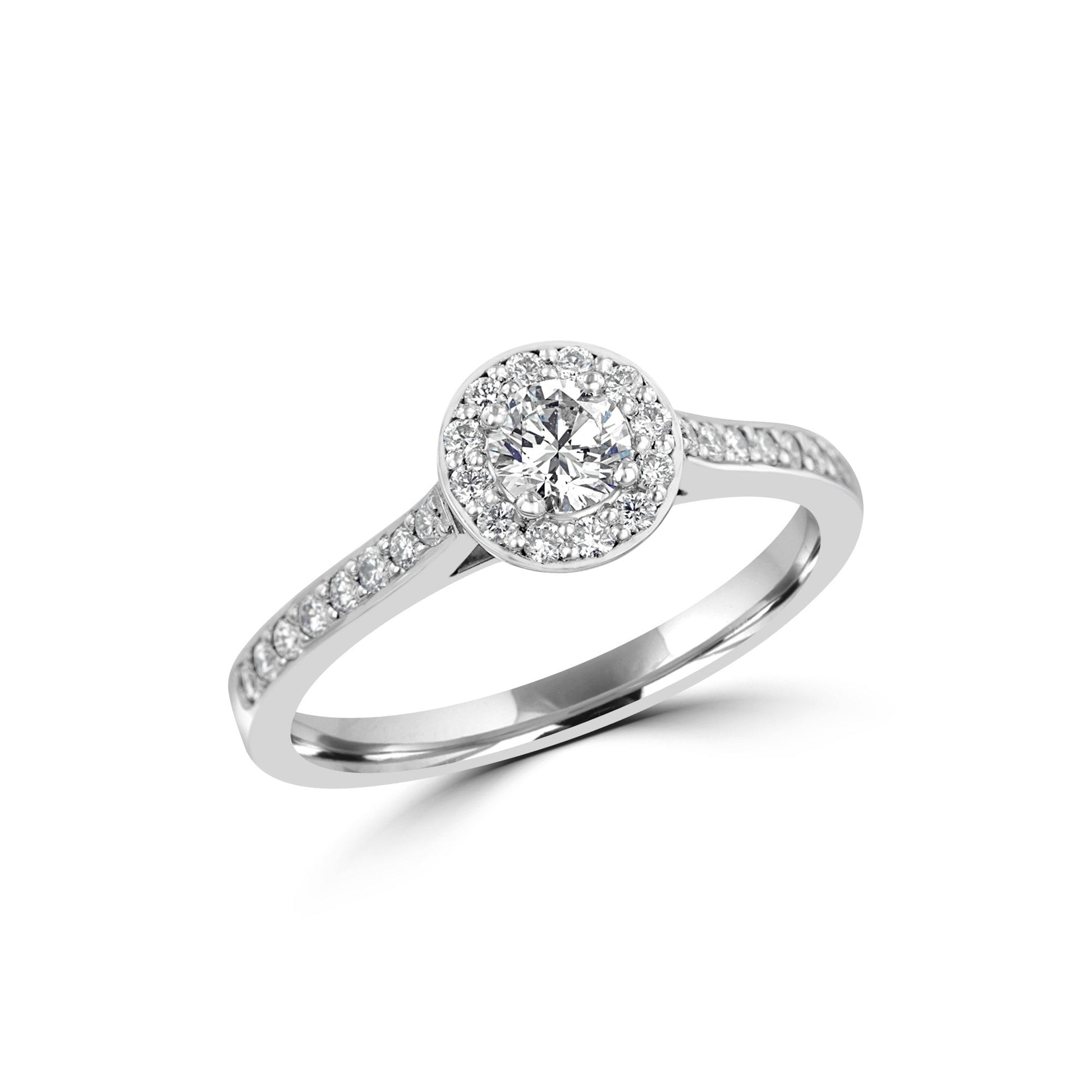 Platinum GIA Diamond Engagement Halo Cluster Ring With Set Diamond Band