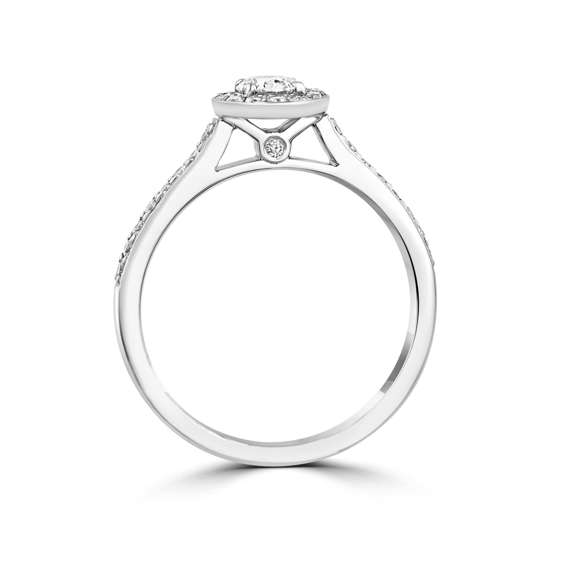 Platinum GIA Diamond Engagement Halo Cluster Ring With Set Diamond Band
