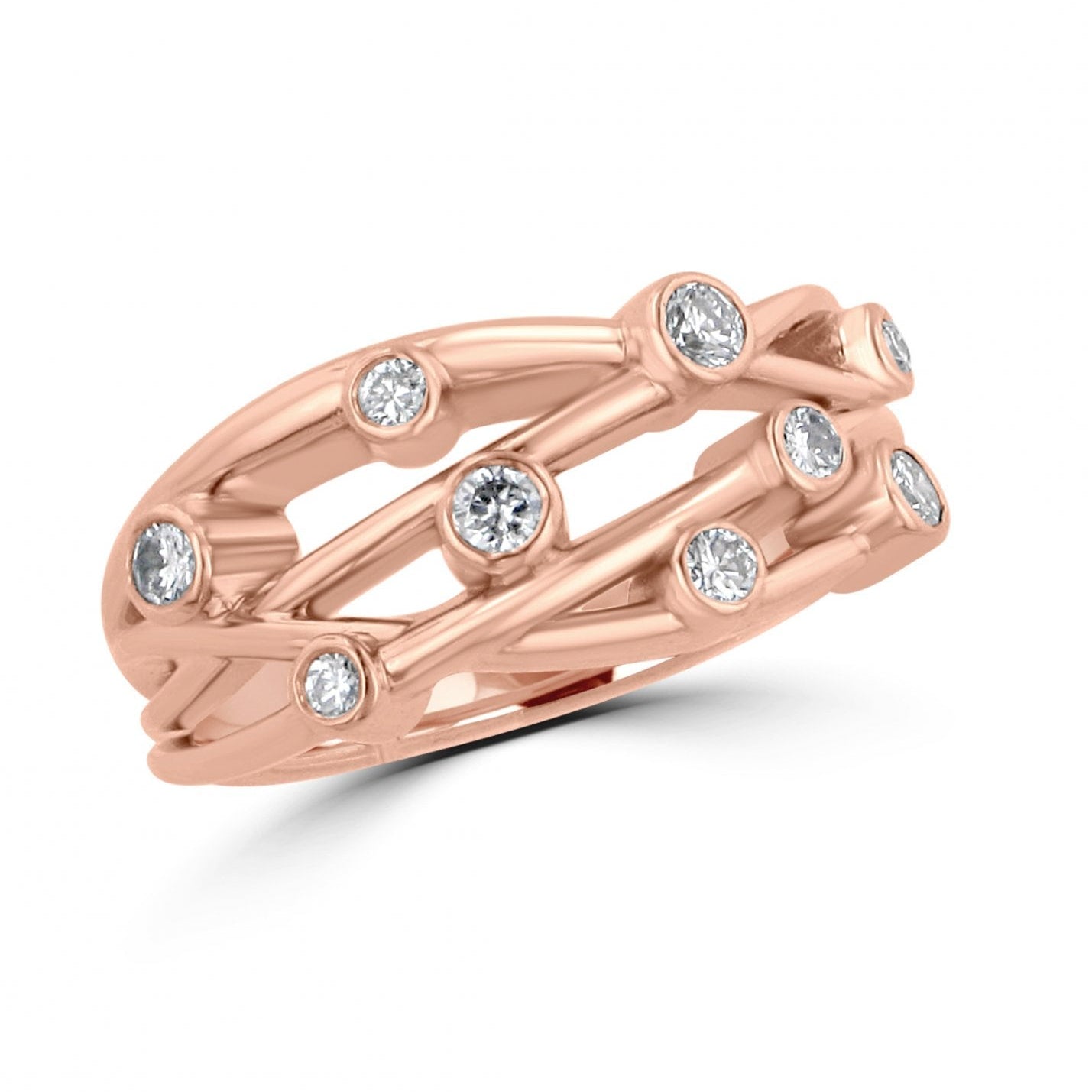 9ct Rose Gold Multi Strand Avanti Cascata Ring With Diamonds