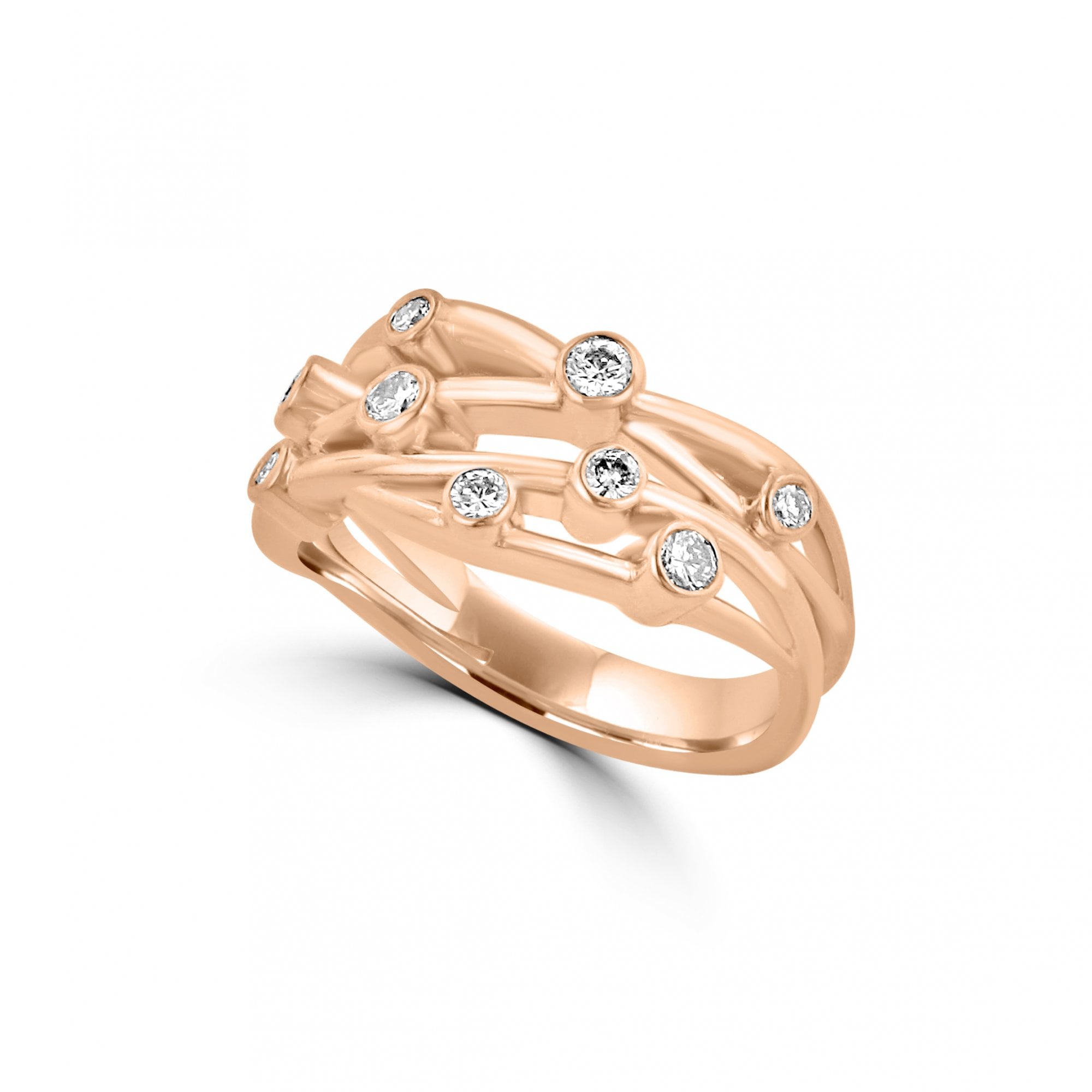 9ct Rose Gold Multi Strand Avanti Cascata Ring With Diamonds