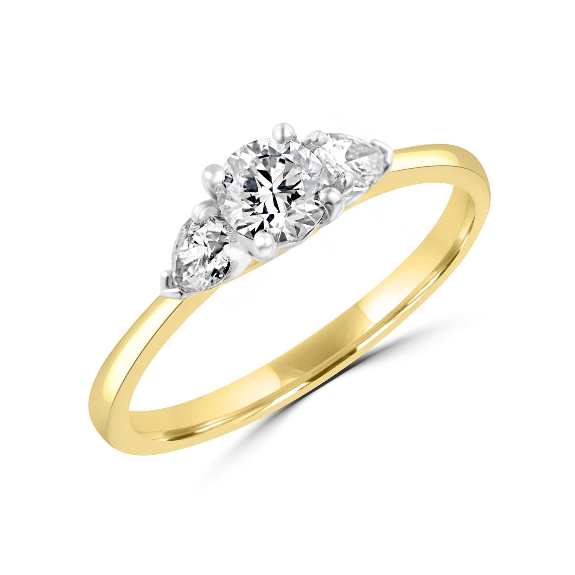 18ct Gold Engagement Ring With a Round Diamond And Two Pear Cut Diamonds