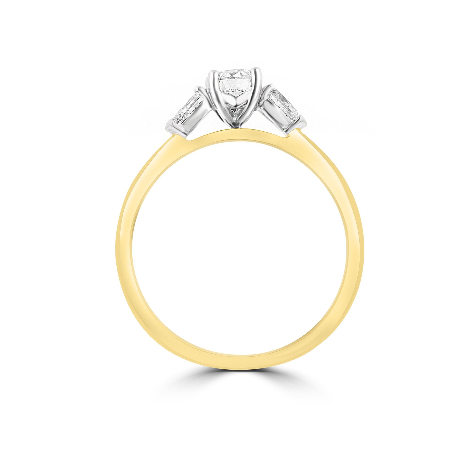 18ct Gold Engagement Ring With a Round Diamond And Two Pear Cut Diamonds