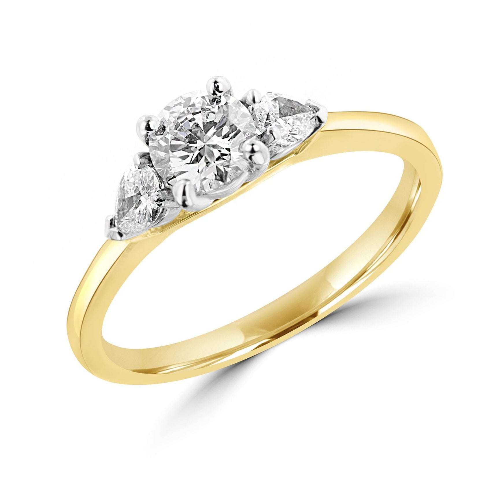 Round and Pear Shape Diamond Three Stone Ring in Gold and Platinum 0.81ct