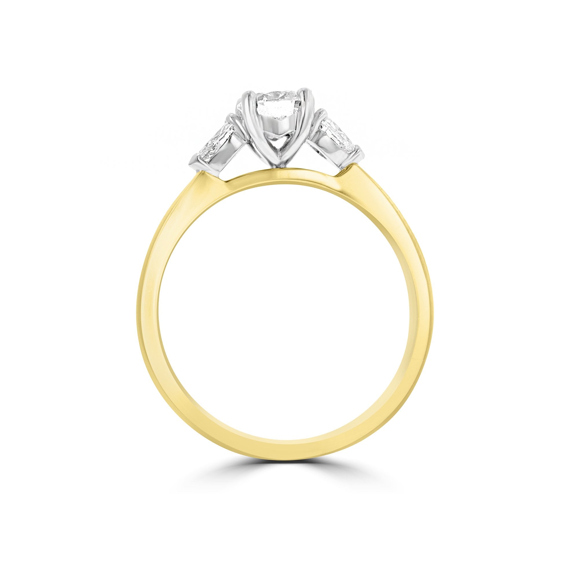 Round and Pear Shape Diamond Three Stone Ring in Gold and Platinum 0.81ct