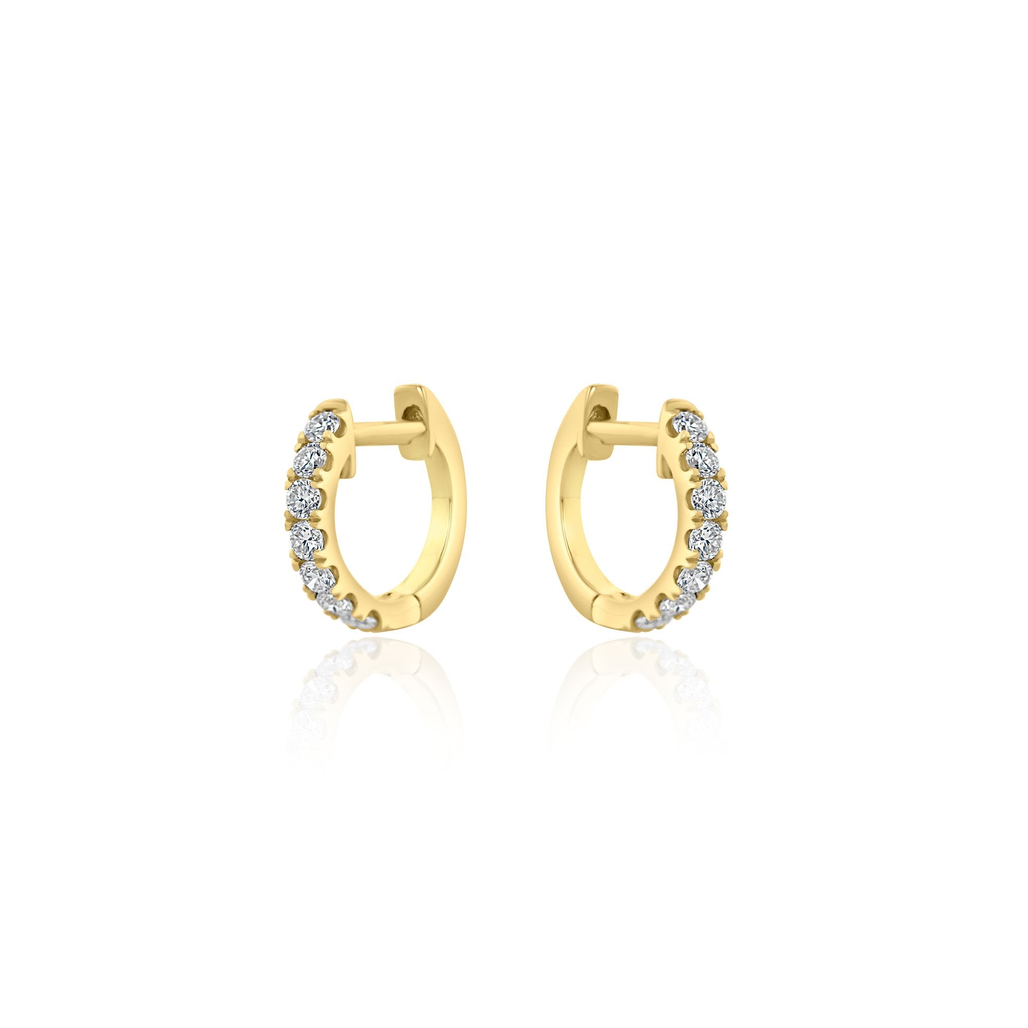 18ct Yellow Gold RBC Diamond Claw Set Hinged Huggie Style Earrings 0.49ct Total