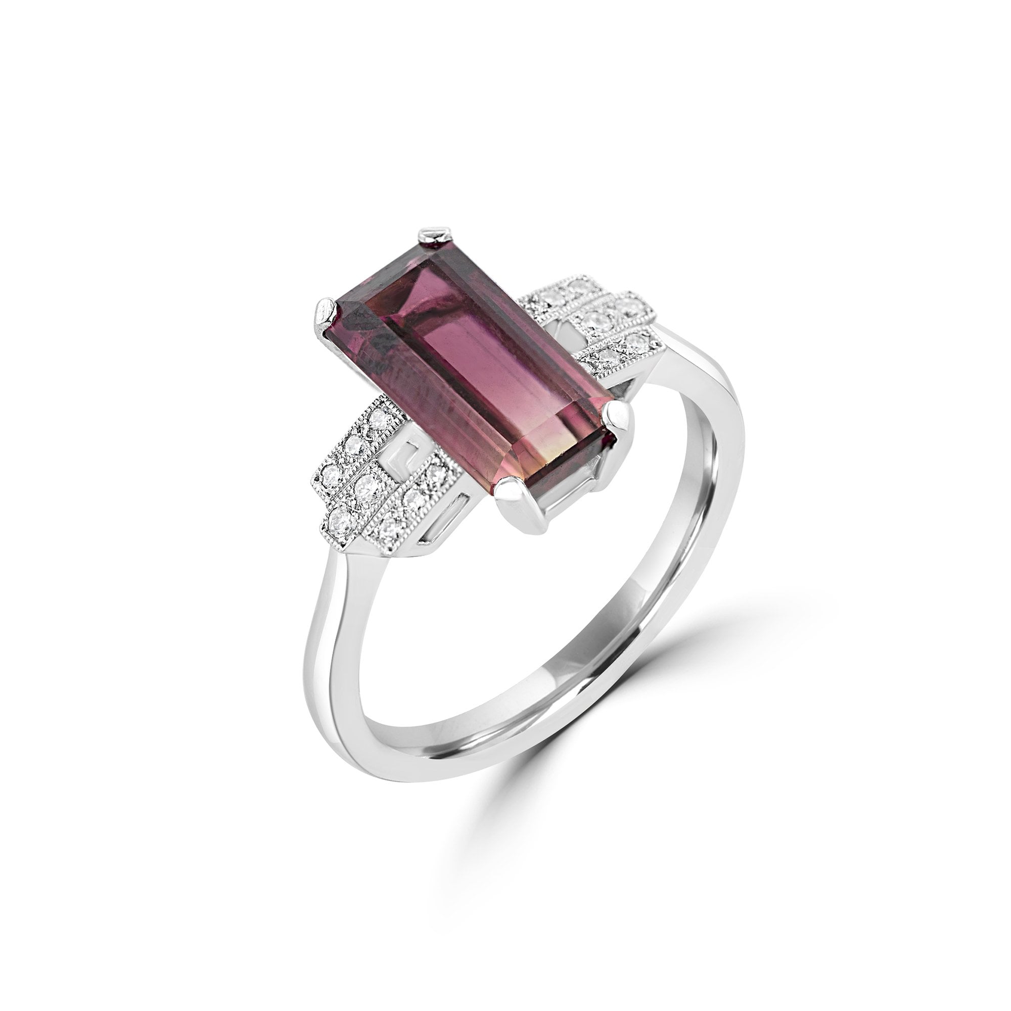 Platinum 2.49ct Tourmaline and Diamond Deco Inspired Cocktail Ring