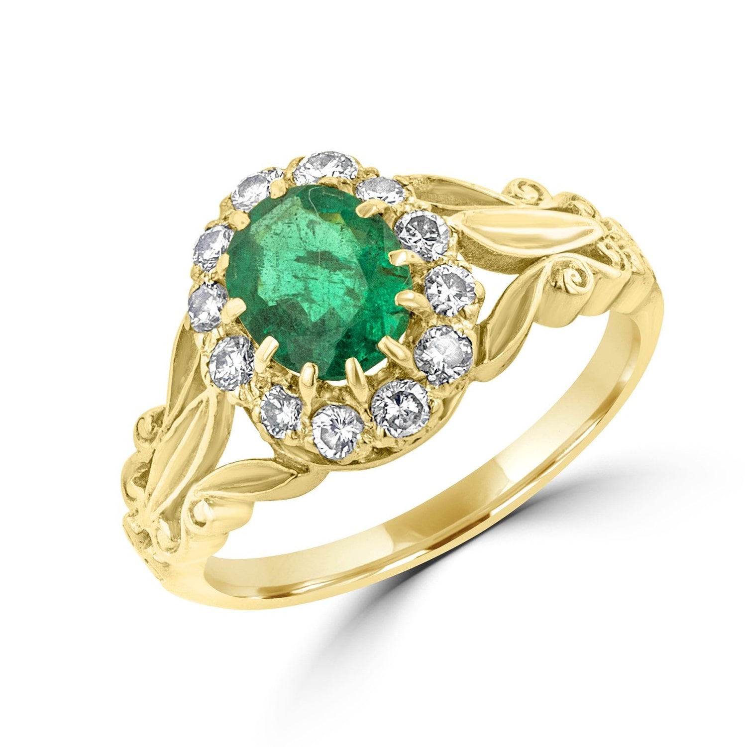 18ct Yellow Gold Fancy Pre-Owned Ring With Oval Emerald Cluster