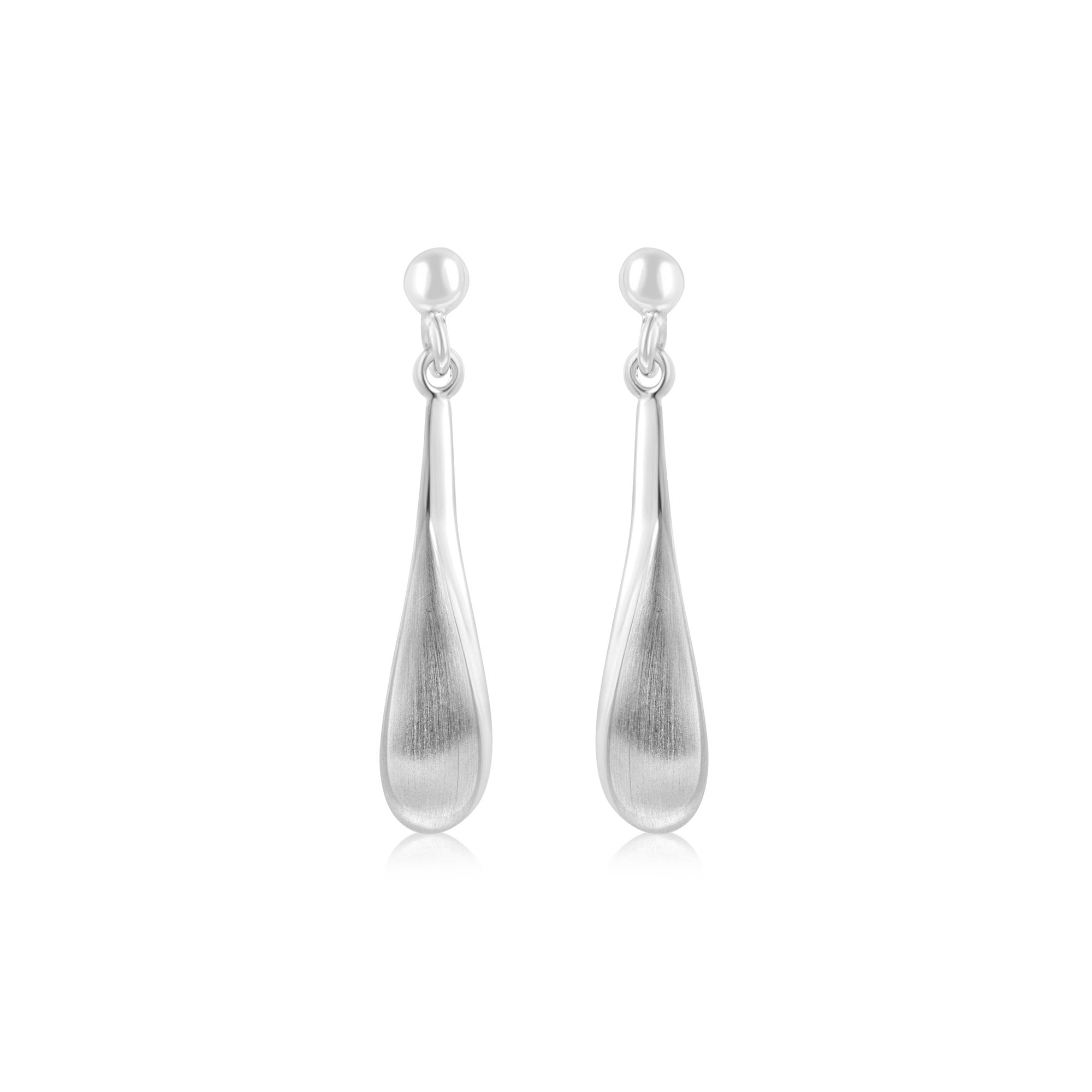 Silver Satin and Polished Finish Drop Earrings