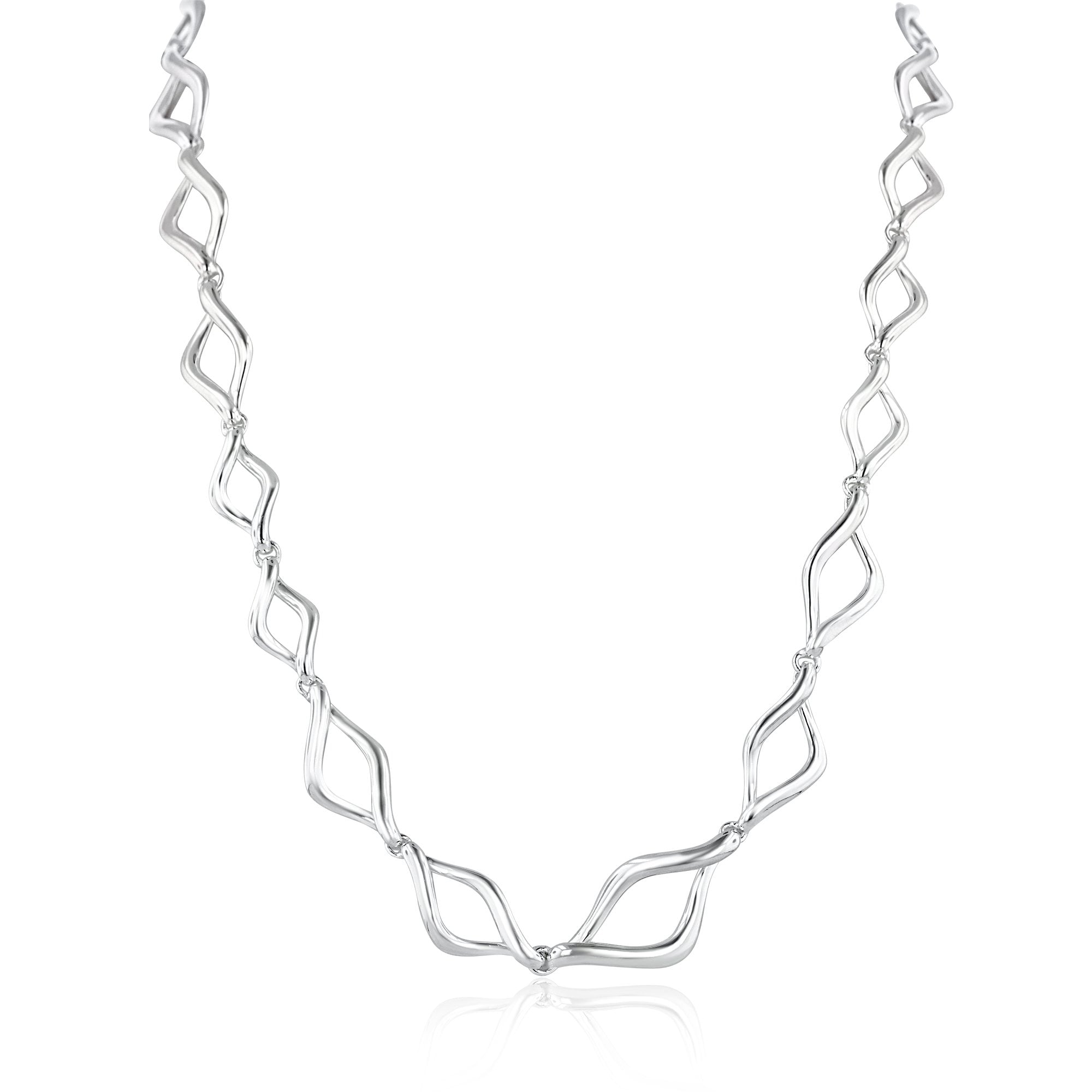 Sterling Silver Twisted Open Link Graduated Necklace