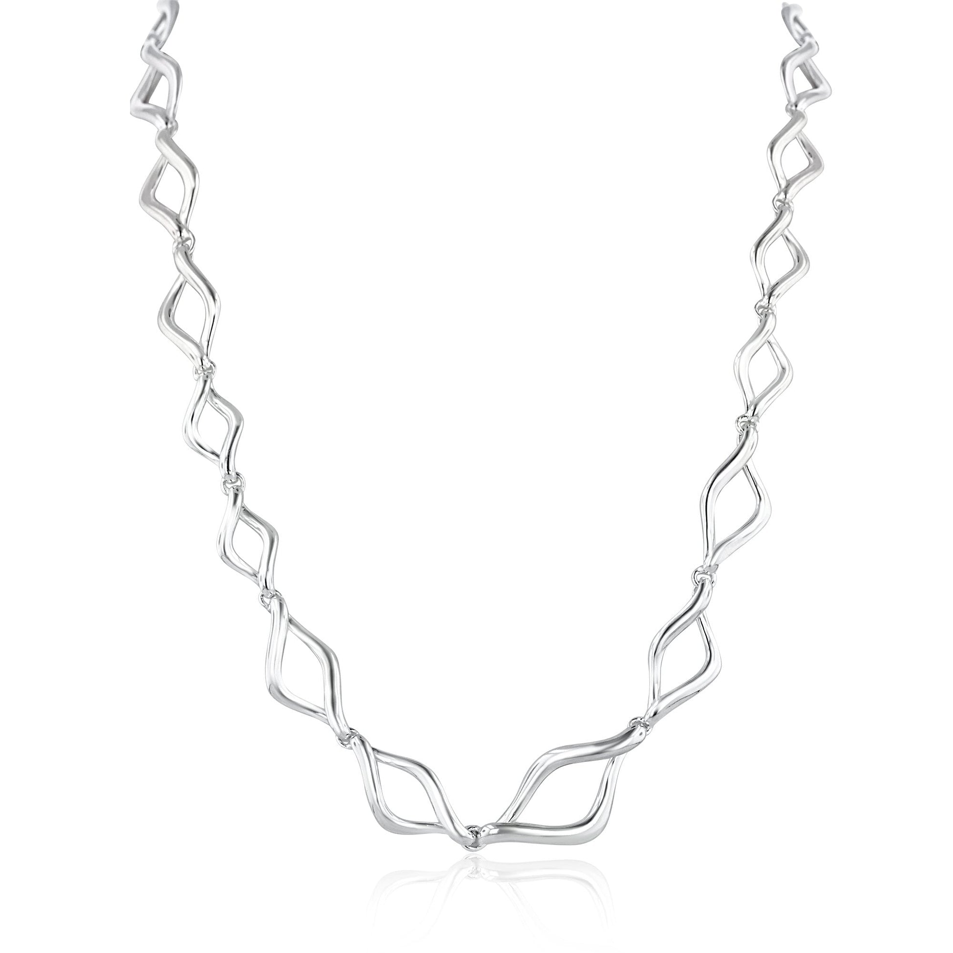 Sterling Silver Twisted Open Link Graduated Necklace
