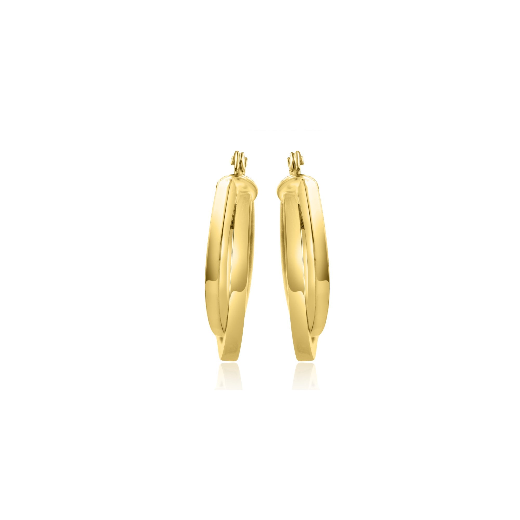 9ct Yellow Gold Oval Crossover Hoop Earrings with Hinge Top