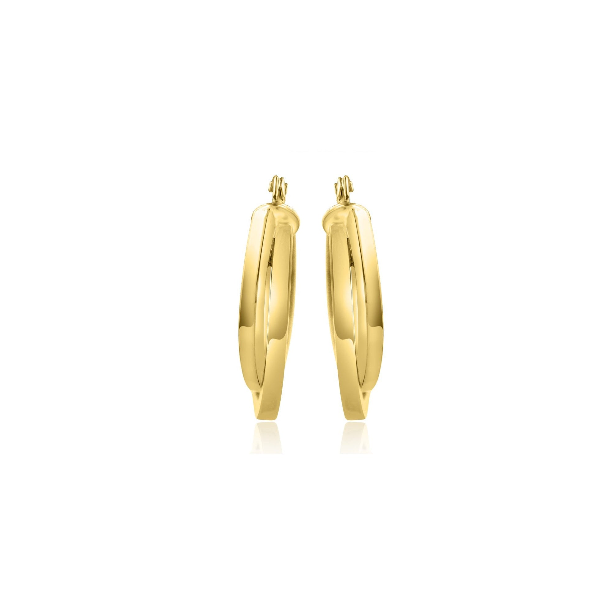 9ct Yellow Gold Oval Crossover Hoop Earrings with Hinge Top