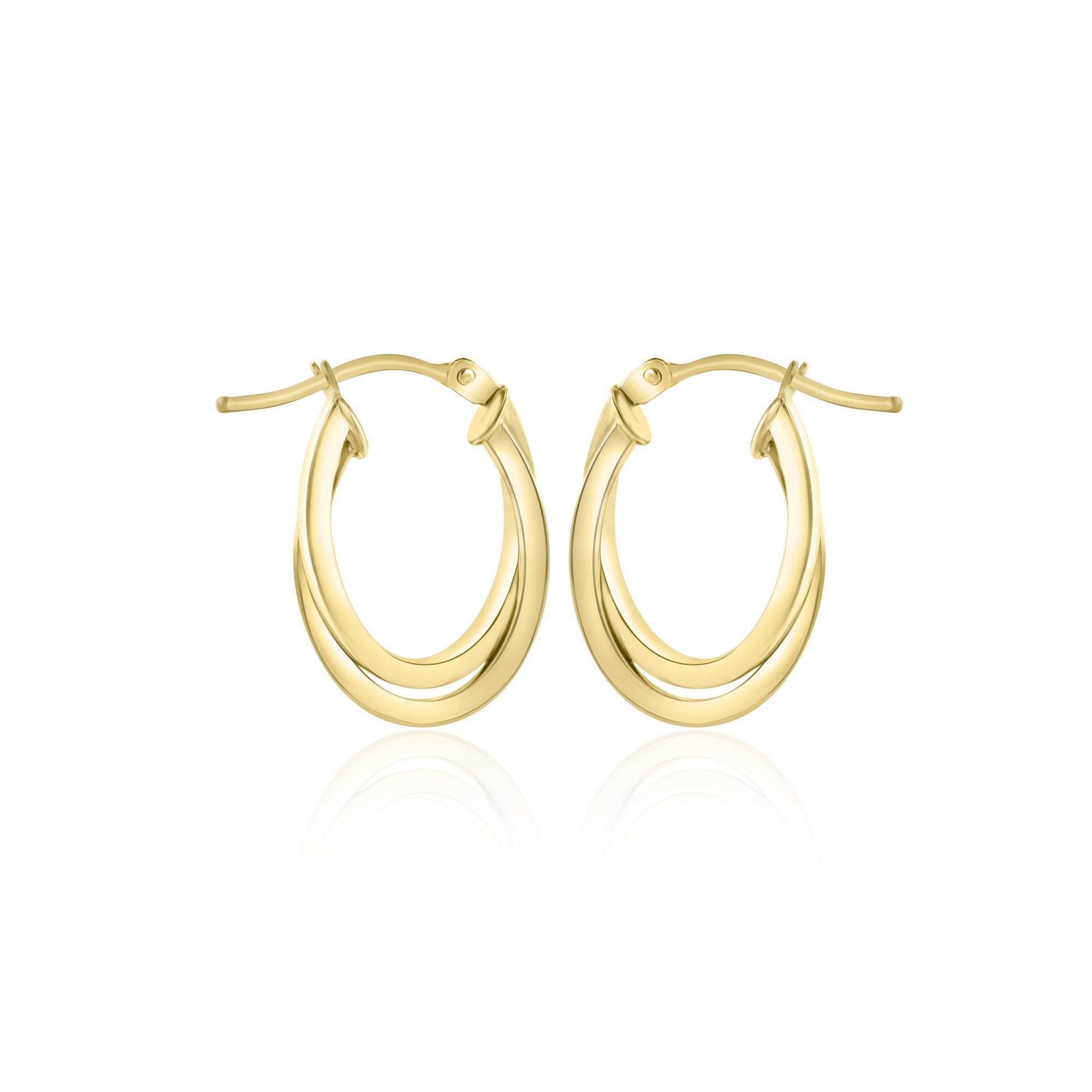9ct Yellow Gold Oval Crossover Hoop Earrings with Hinge Top