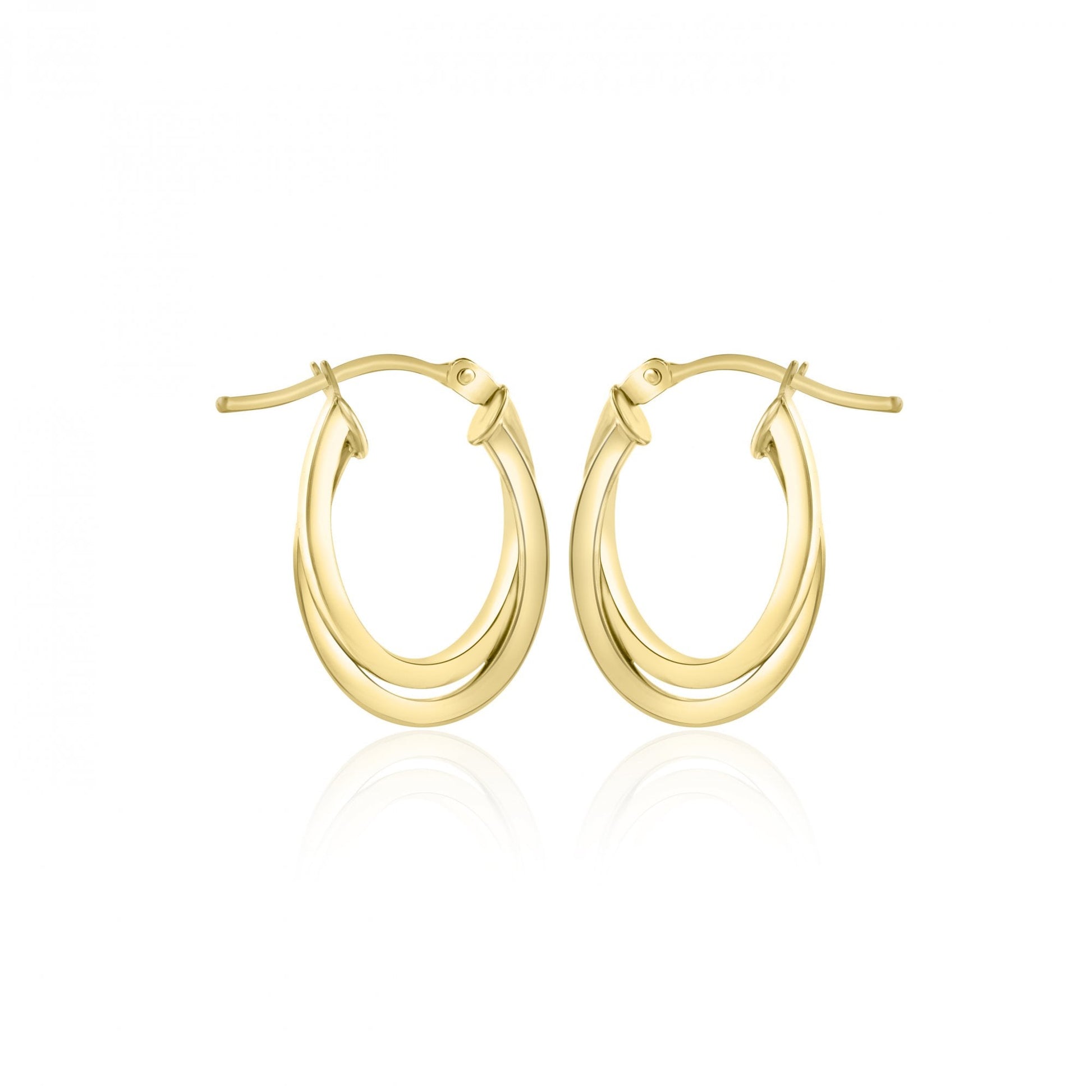 9ct Yellow Gold Oval Crossover Hoop Earrings with Hinge Top