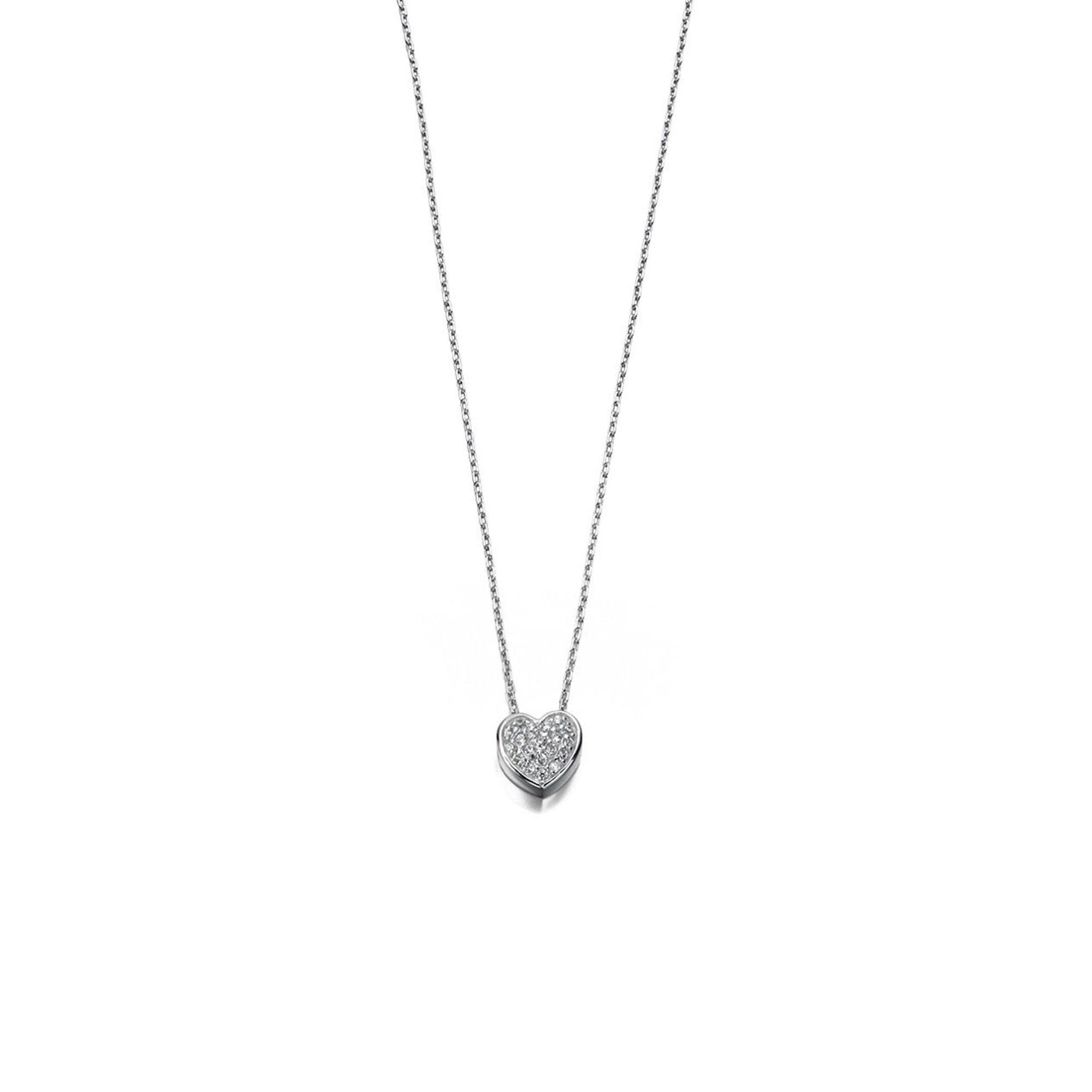 Sterling Silver Pave Set CZ Heart Necklace