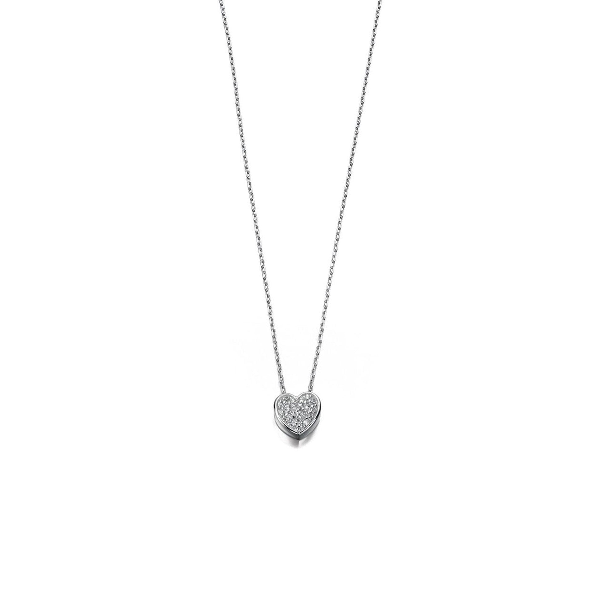 Sterling Silver Pave Set CZ Heart Necklace