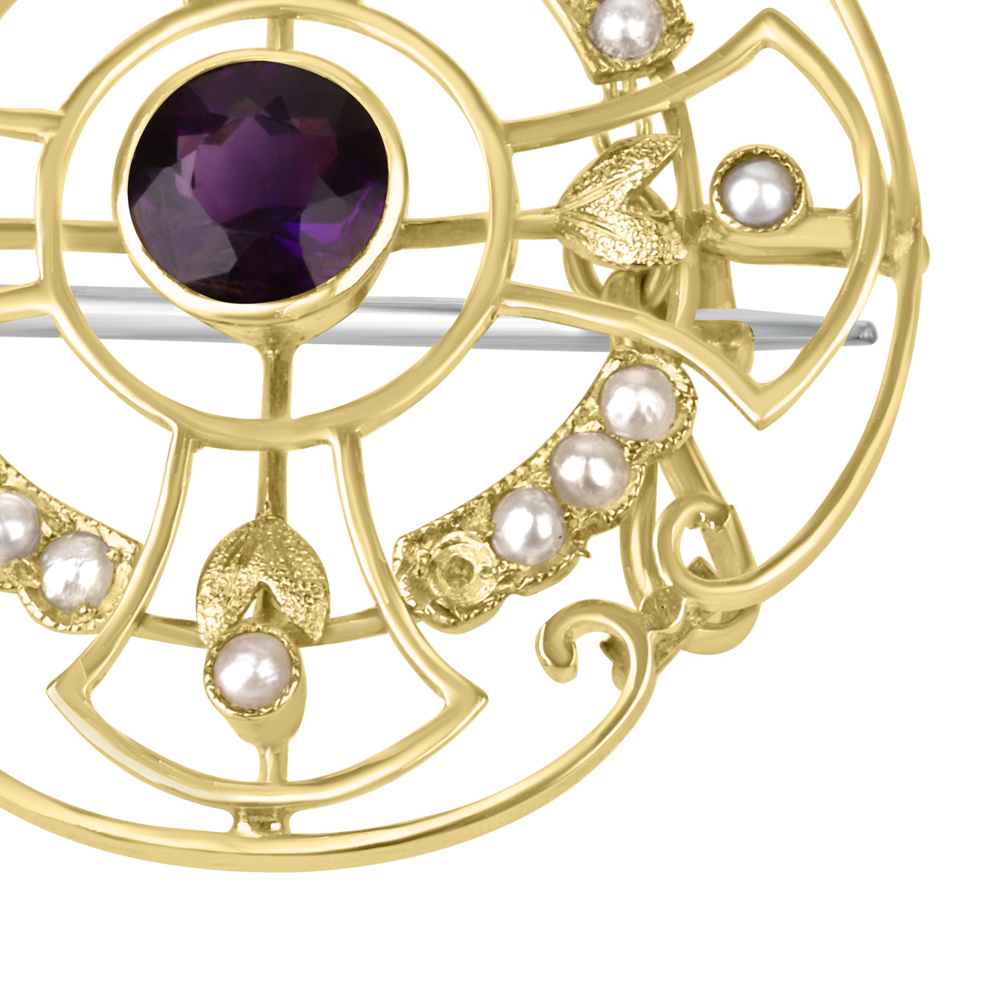 15ct Gold Amethyst and Seed Pearl Brooch Pre-Owned