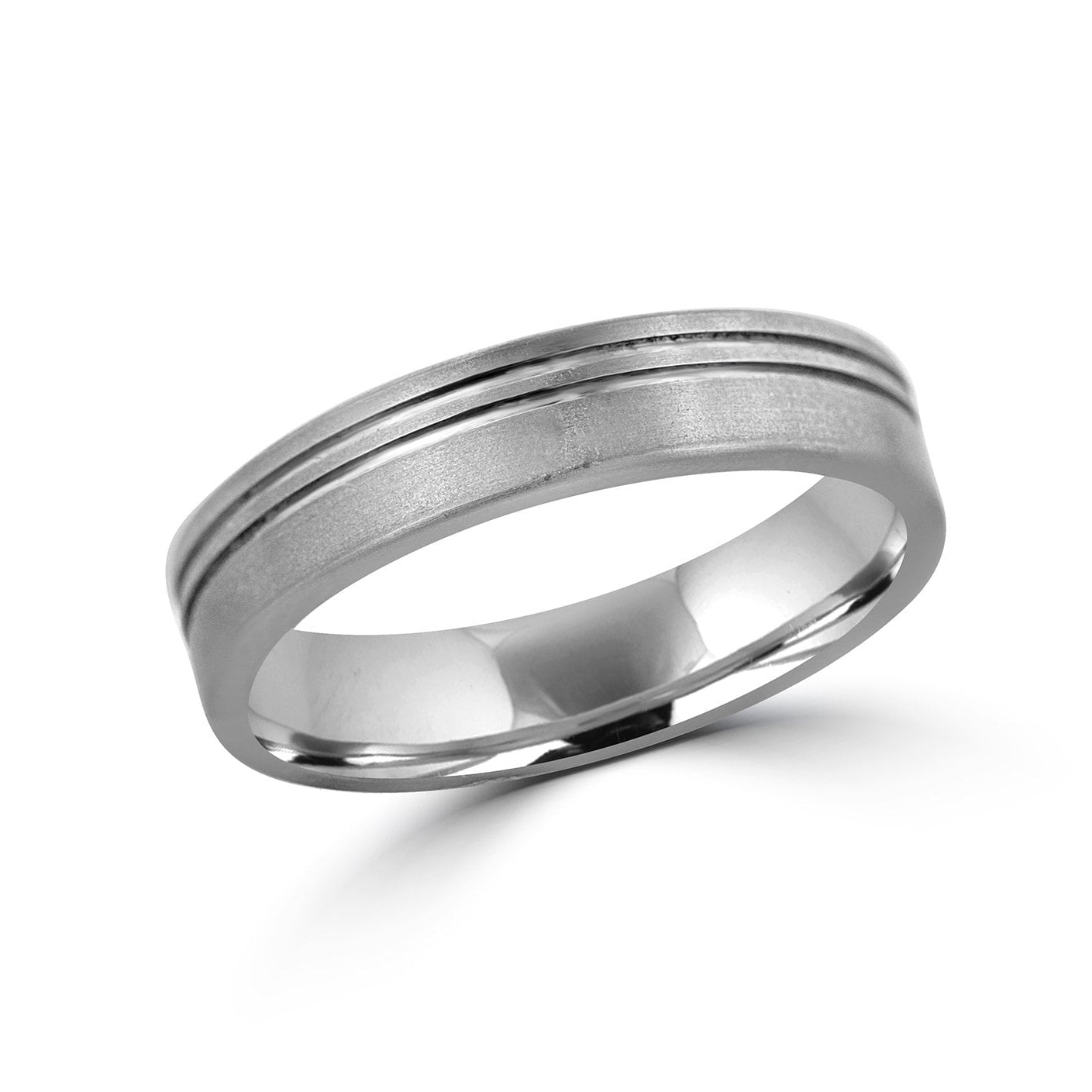 5mm Brushed Titanium Flat Top Court Wedding Ring With Two Offset Grooves