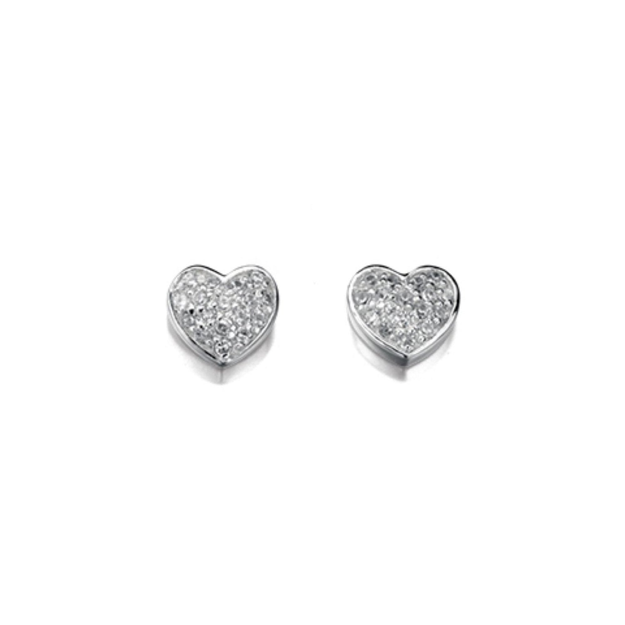 Sterling Silver Heart Studs Pave Set With CZ's