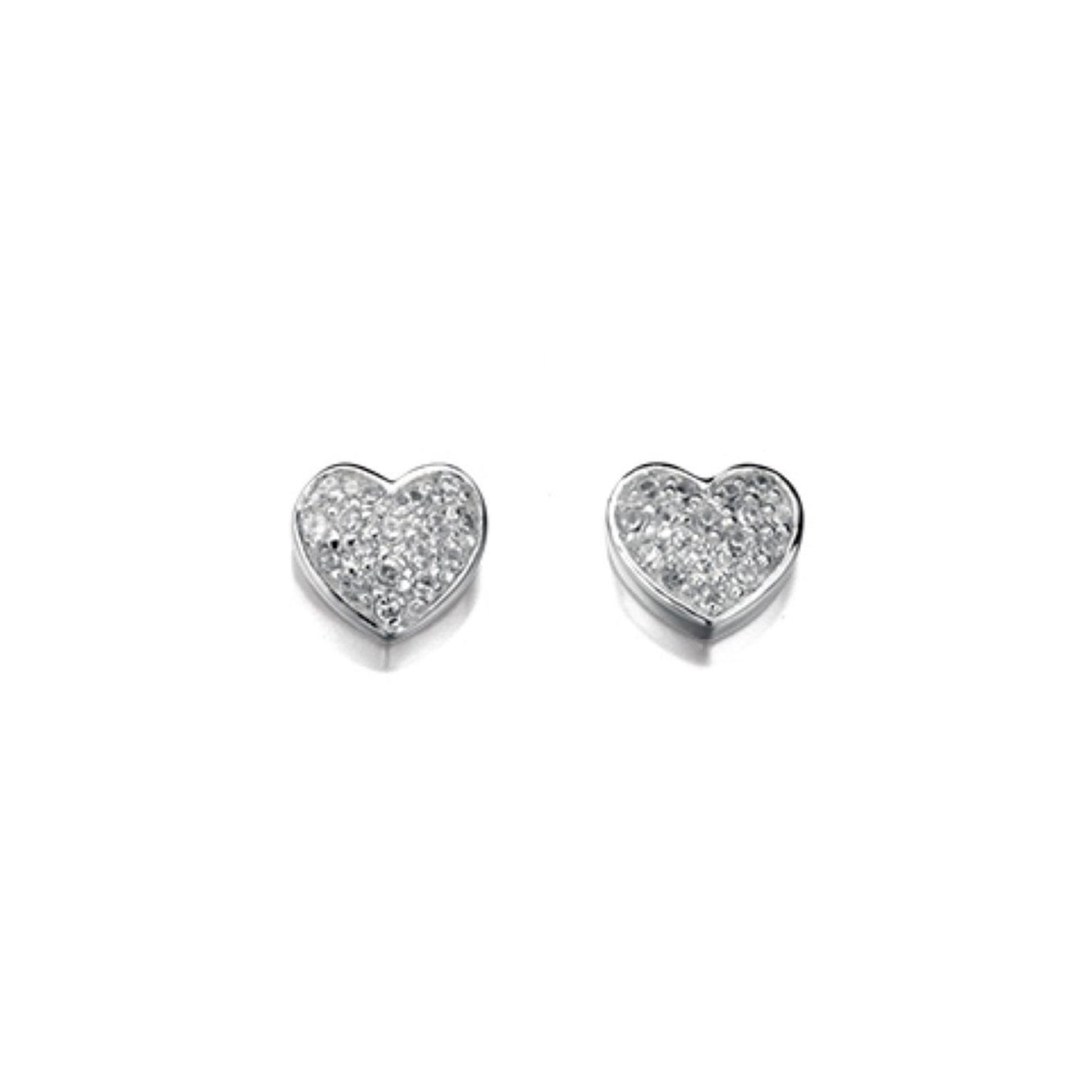Sterling Silver Heart Studs Pave Set With CZ's