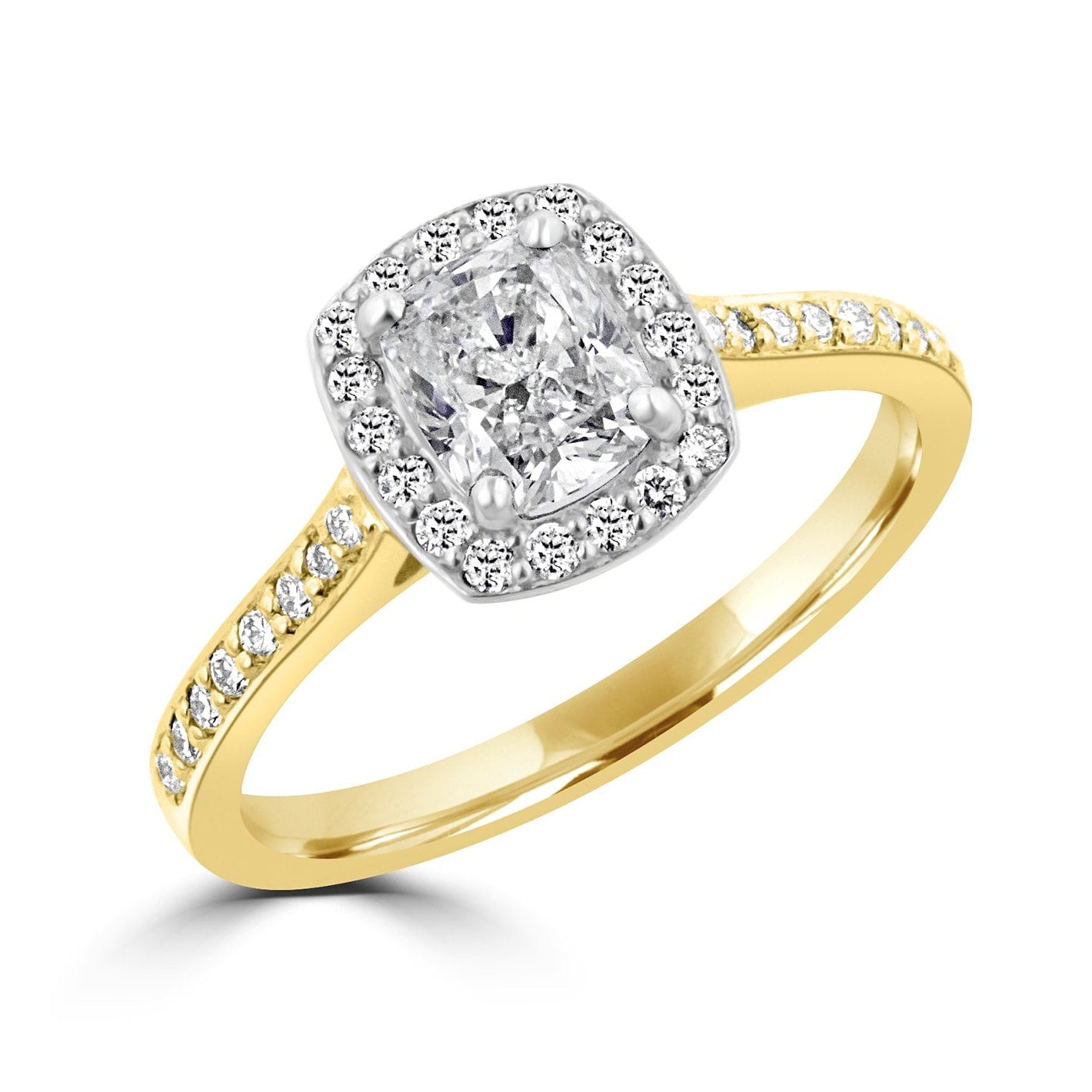 Cushion Cut Diamond and Round Diamond Halo Cluster Ring