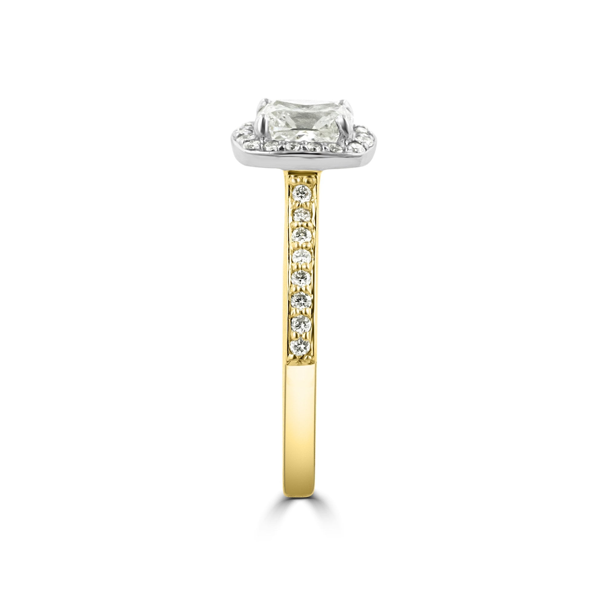 Cushion Cut Diamond and Round Diamond Halo Cluster Ring