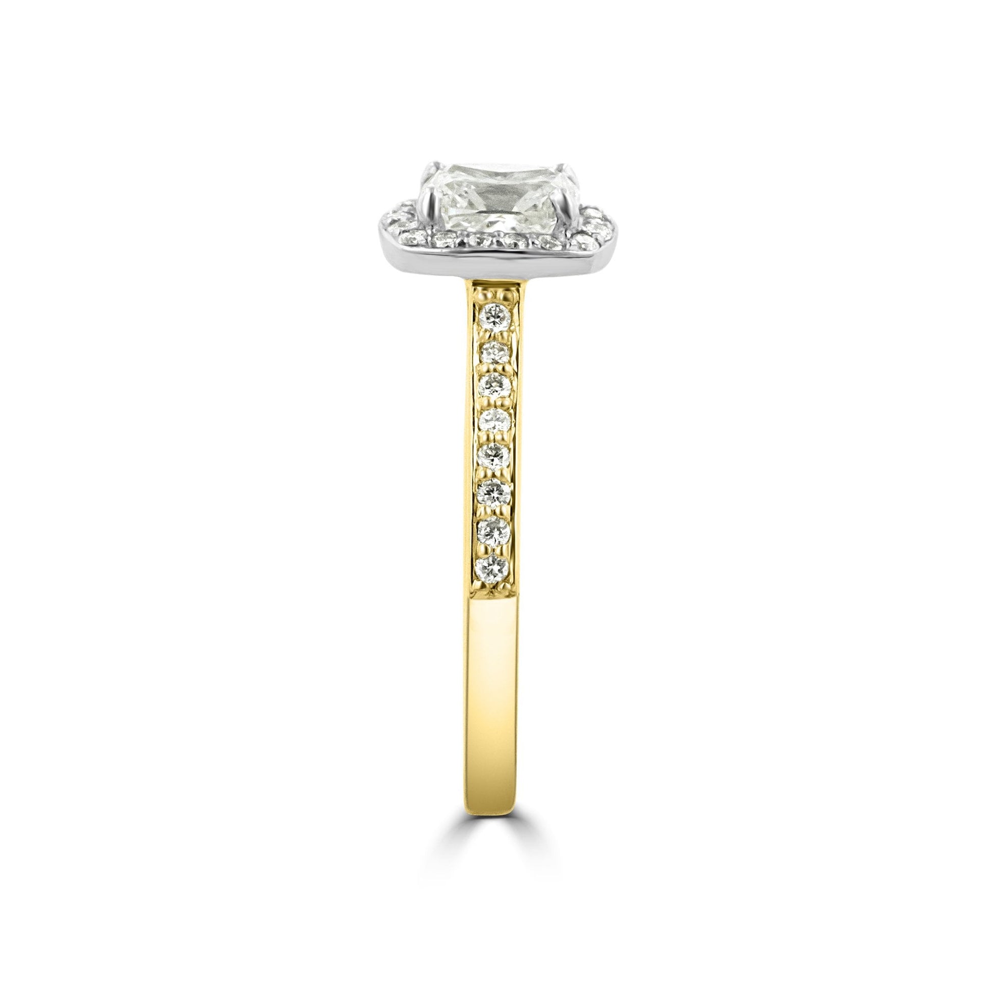Cushion Cut Diamond and Round Diamond Halo Cluster Ring