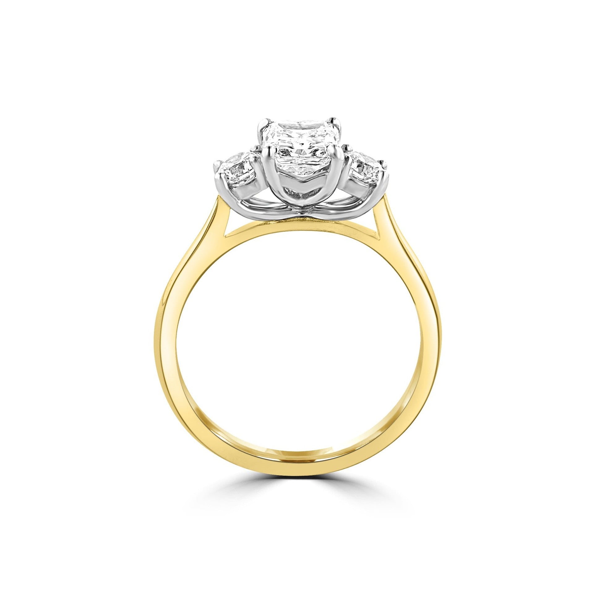 Radiant Cut Diamond Three Stone Ring in 18ct Gold