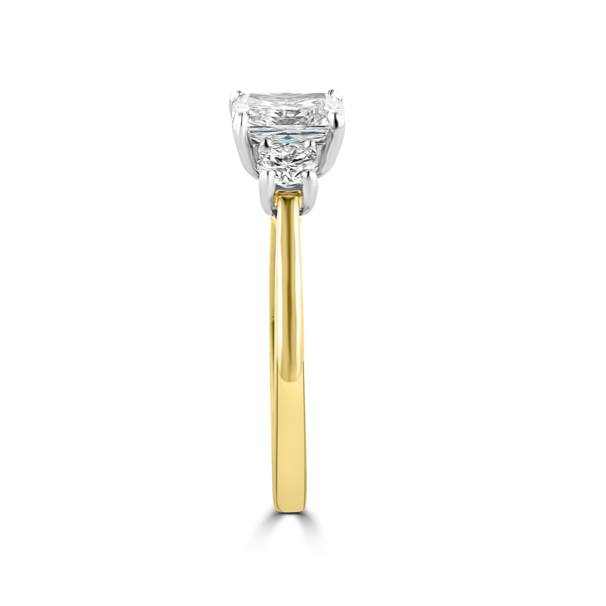 Radiant Cut Diamond Three Stone Ring in 18ct Gold